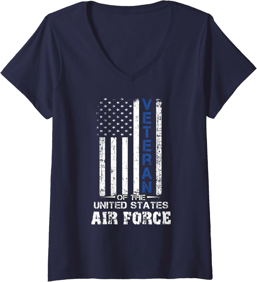 Womens US Air Force Veteran USAF V-Neck T-Shirt - Navy Blue