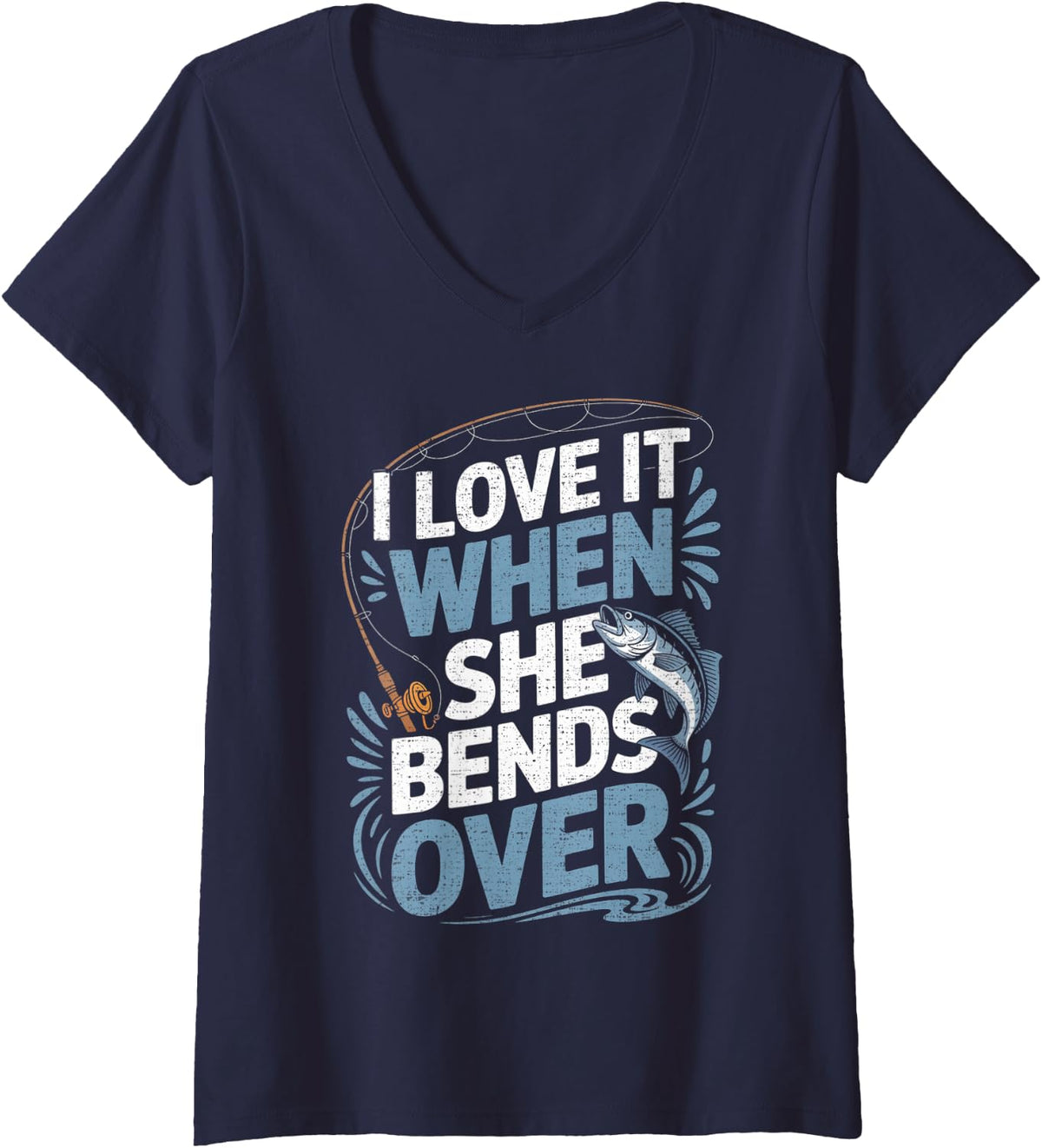 Women's Fishing Fisherman Fisher V-Neck T-Shirt - Navy Blue