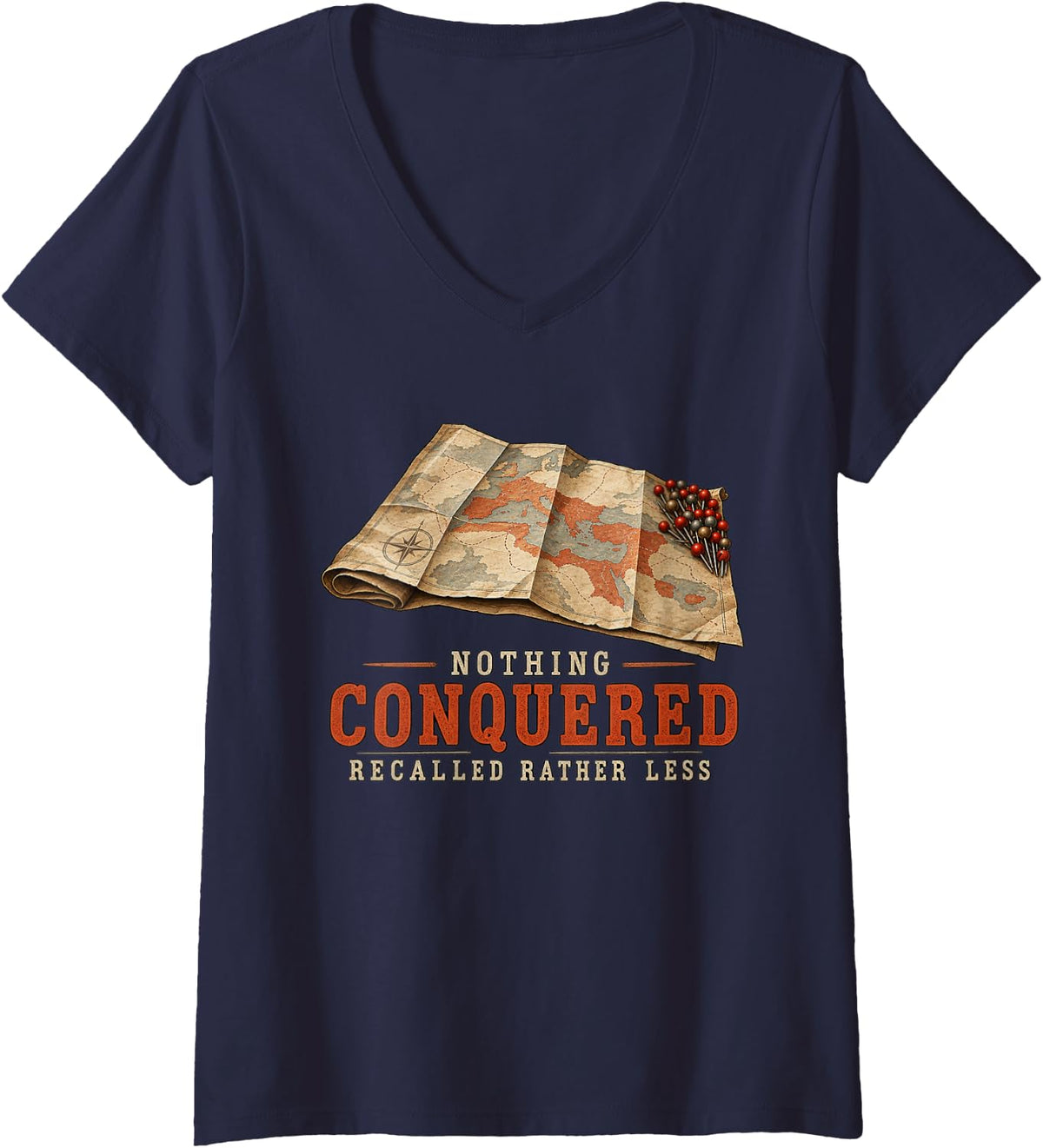 Women's Conquered Nothing Recalled Rather Less Latin Teacher Humor V-Neck T-Shirt - Navy Blue