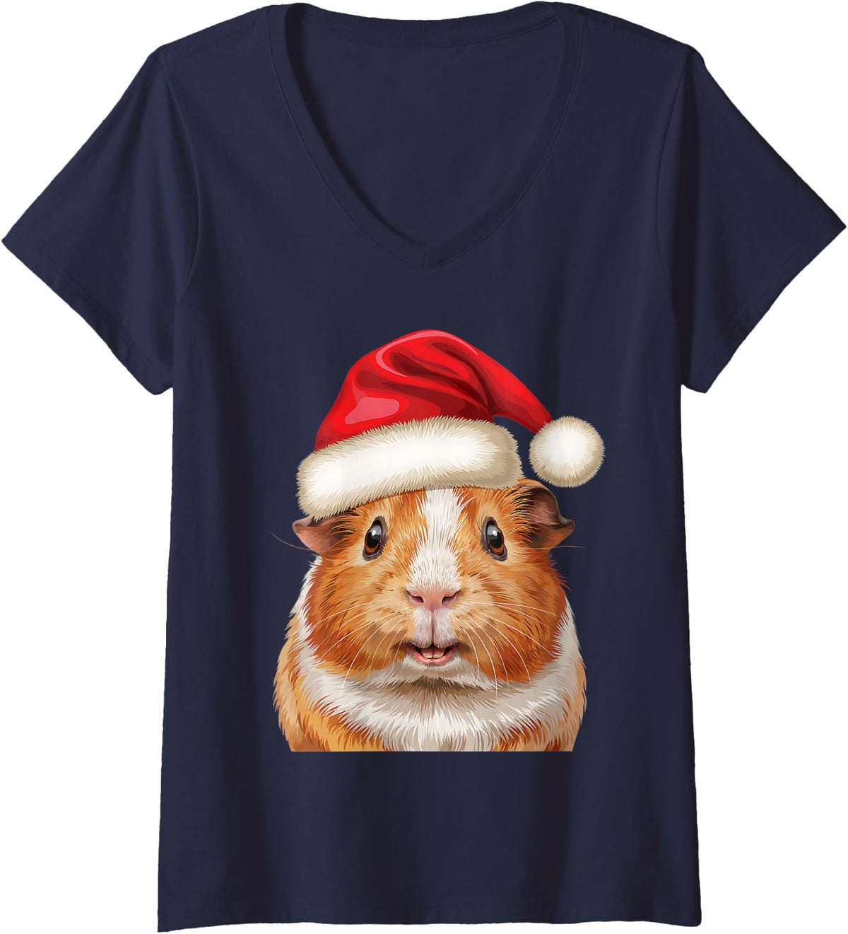 Women's Guinea Pig Santa Hat Christmas Animal Lover Men Women Kid V-Neck T-Shirt - Navy Blue