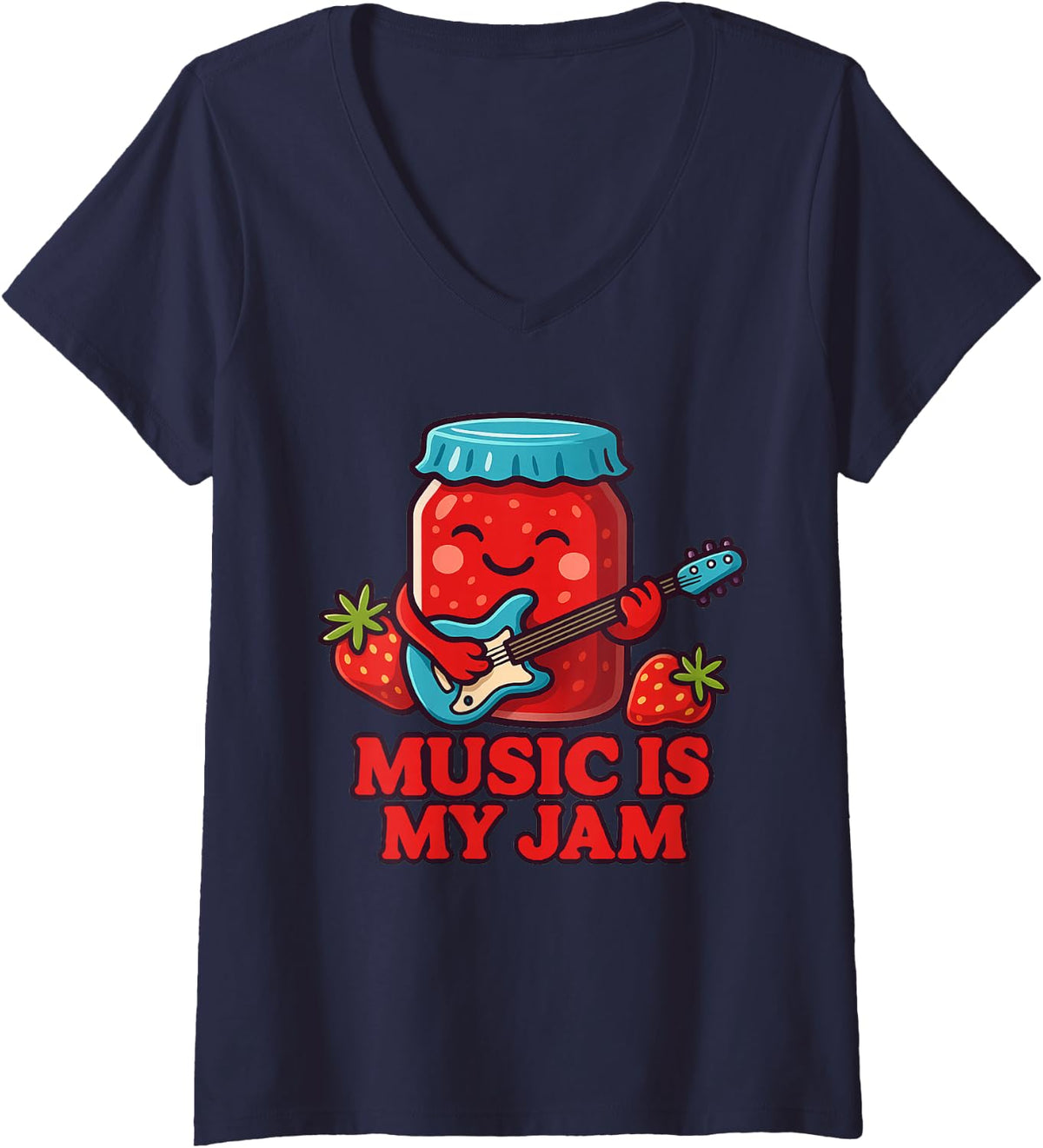 Women's Music is My Jam Cute Retro Music Teacher Art V-Neck T-Shirt - Navy Blue