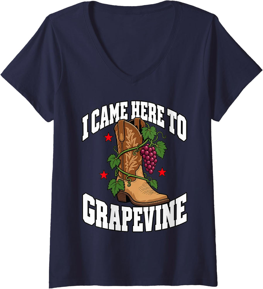 Women's Line Dancing I Came Here to Grapevine Western Grapes Funny V-Neck T-Shirt - Navy Blue