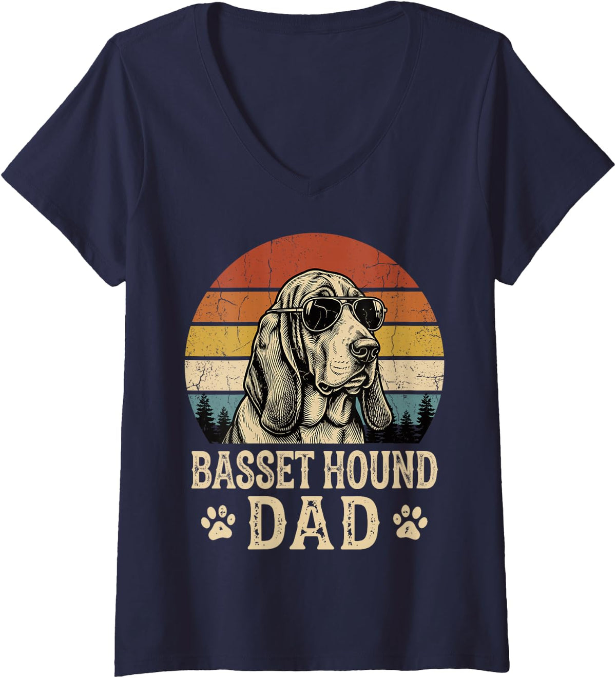 Women's Basset Hound Dad V-Neck T-Shirt - Navy Blue
