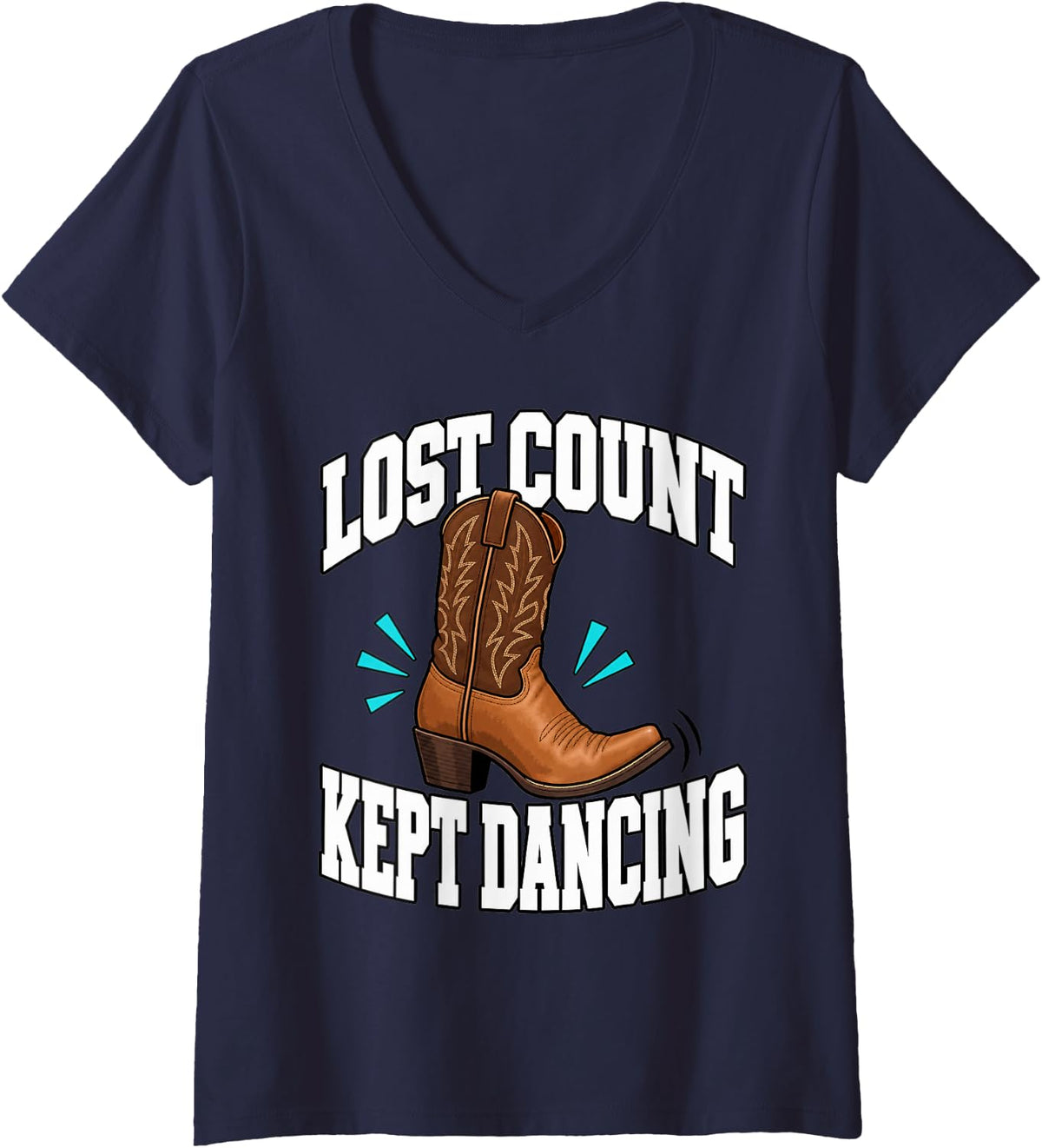 Women's Line Dancing Lost Count Kept Dancing Western Boot Funny V-Neck T-Shirt - Navy Blue