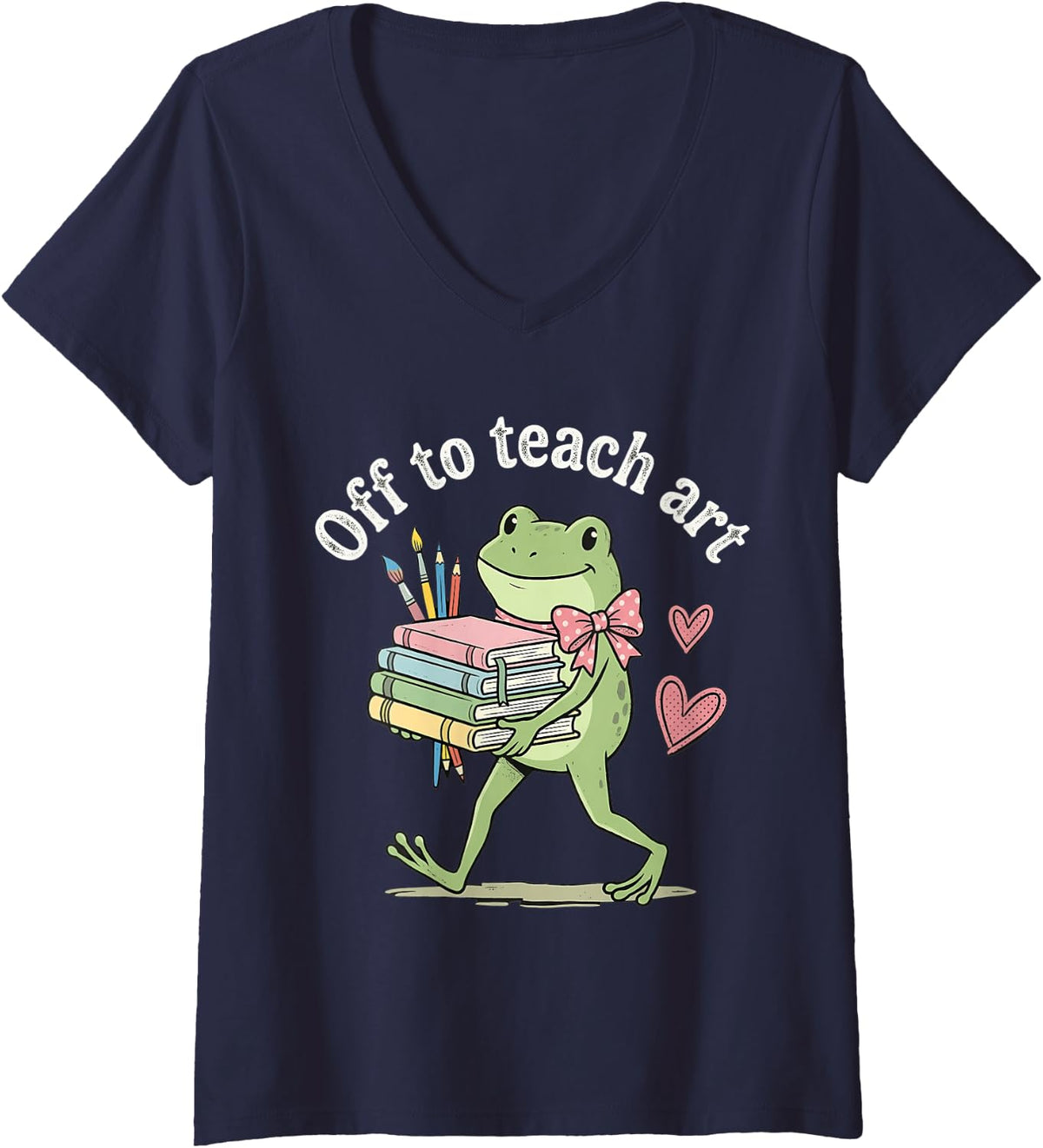 Women's Off to Teach Art Teacher Back to School V-Neck T-Shirt - Navy Blue