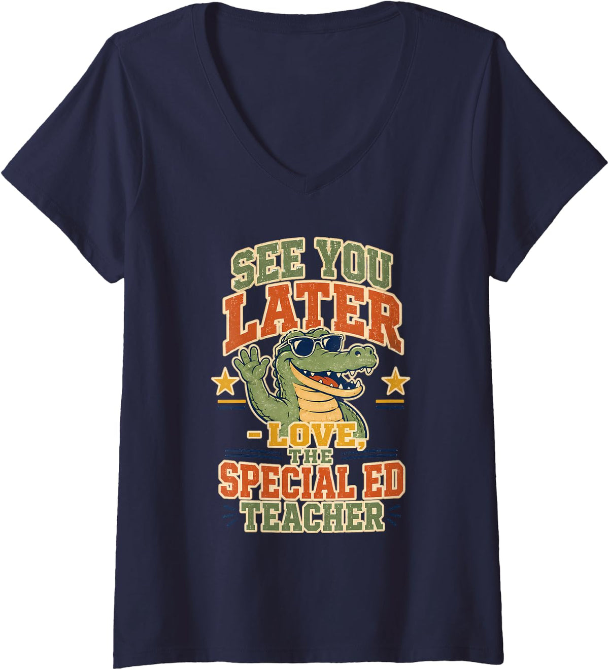 Women's See You Later Love, the Special Ed Teacher 100th Day V-Neck T-Shirt - Navy Blue