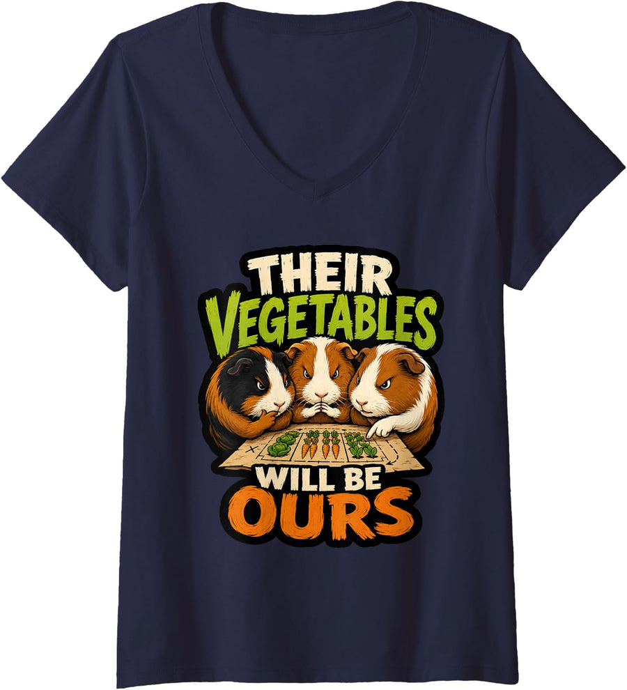 Women's Their Vegetables Will Be Ours Guinea Pig Heist V-Neck T-Shirt - Navy Blue