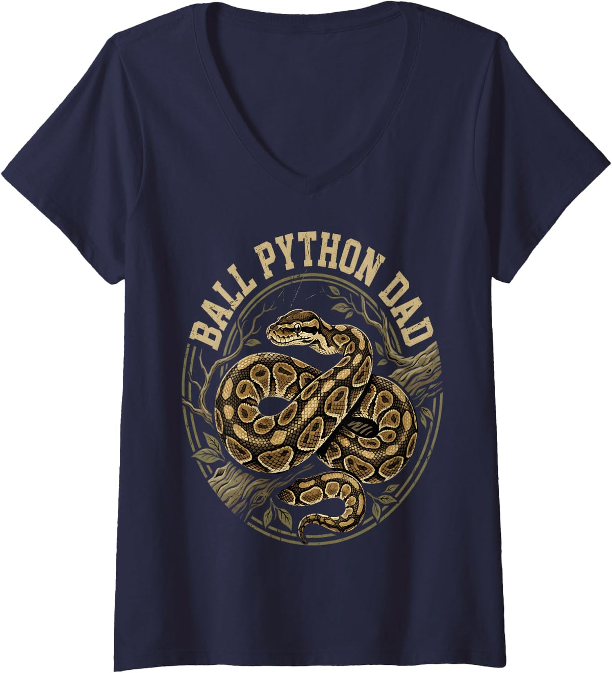 Women's Ball Python Dad Vintage Snake Reptile Owner V-Neck T-Shirt - Navy Blue