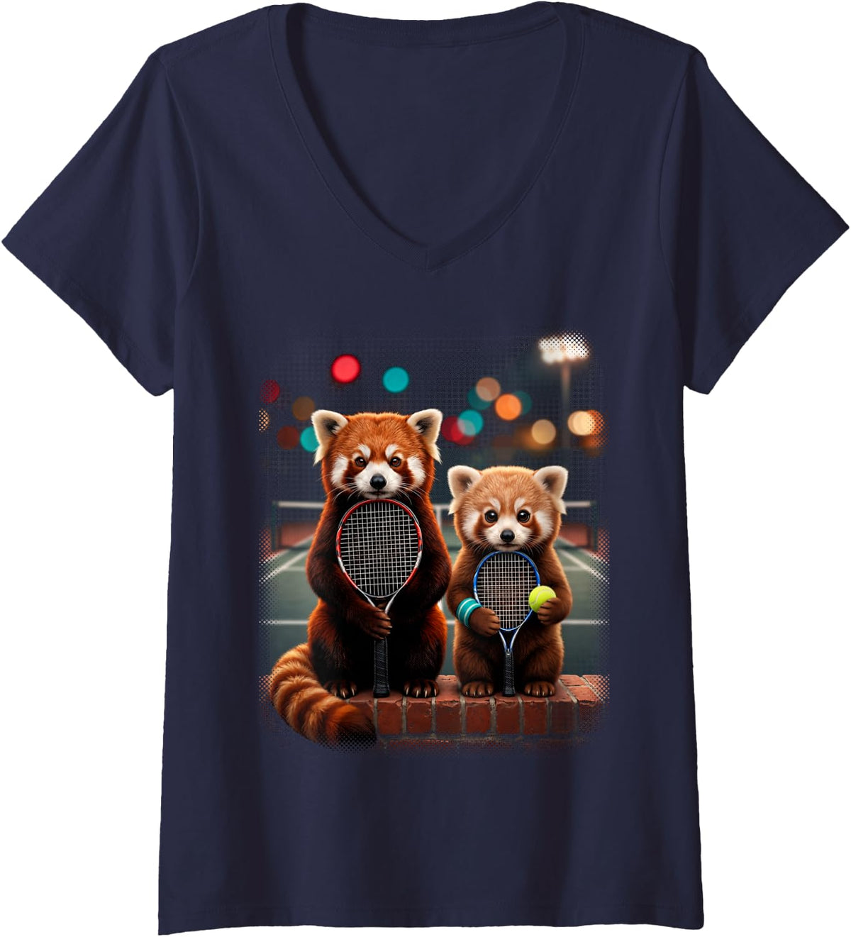Women's Mommy and Me Matching Tennis Outfits Red Panda Graphic V-Neck T-Shirt - Navy Blue