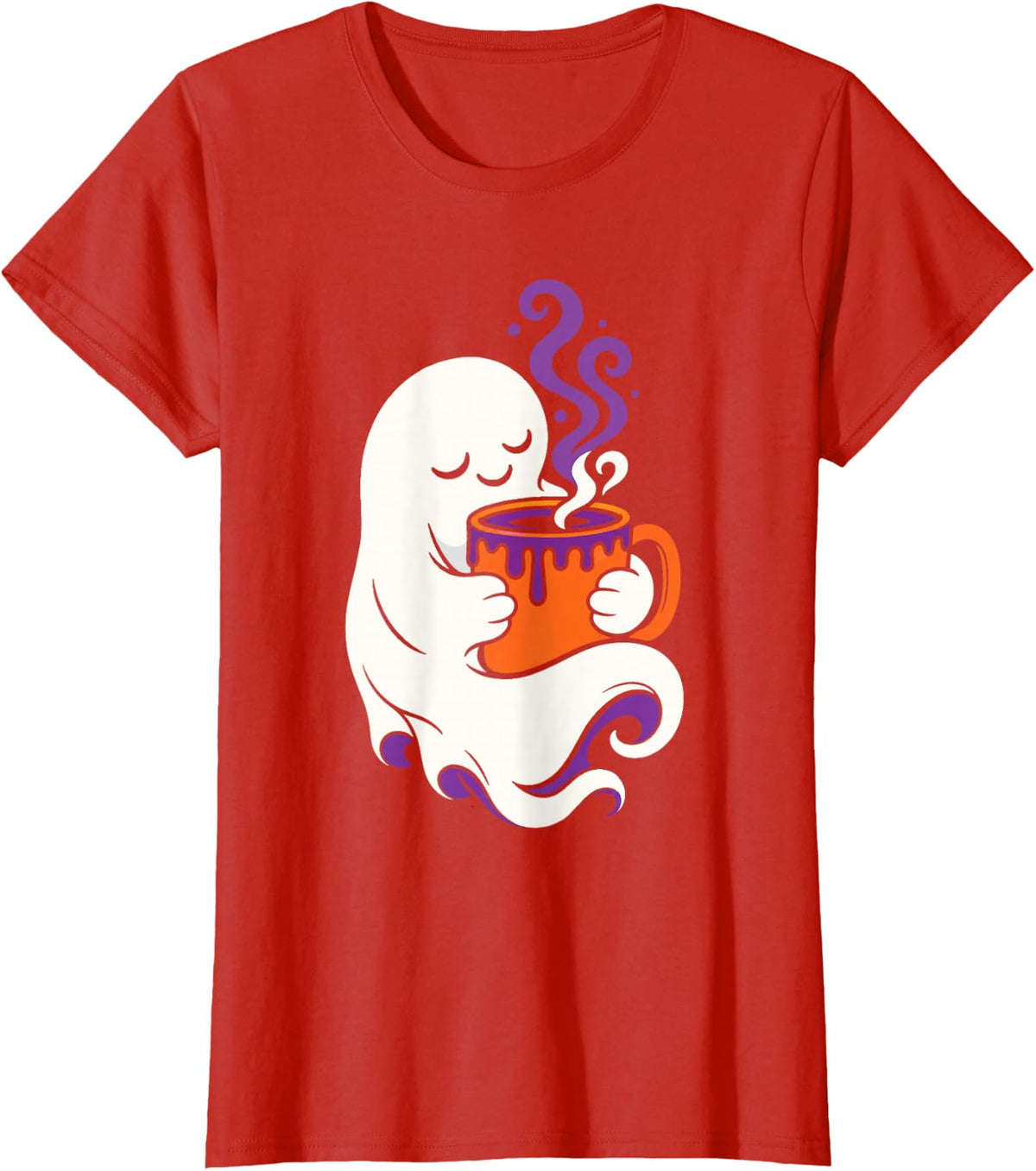 Halloween Cute Ghost Coffee Lover Cup Spooky Season T-Shirt - Red
