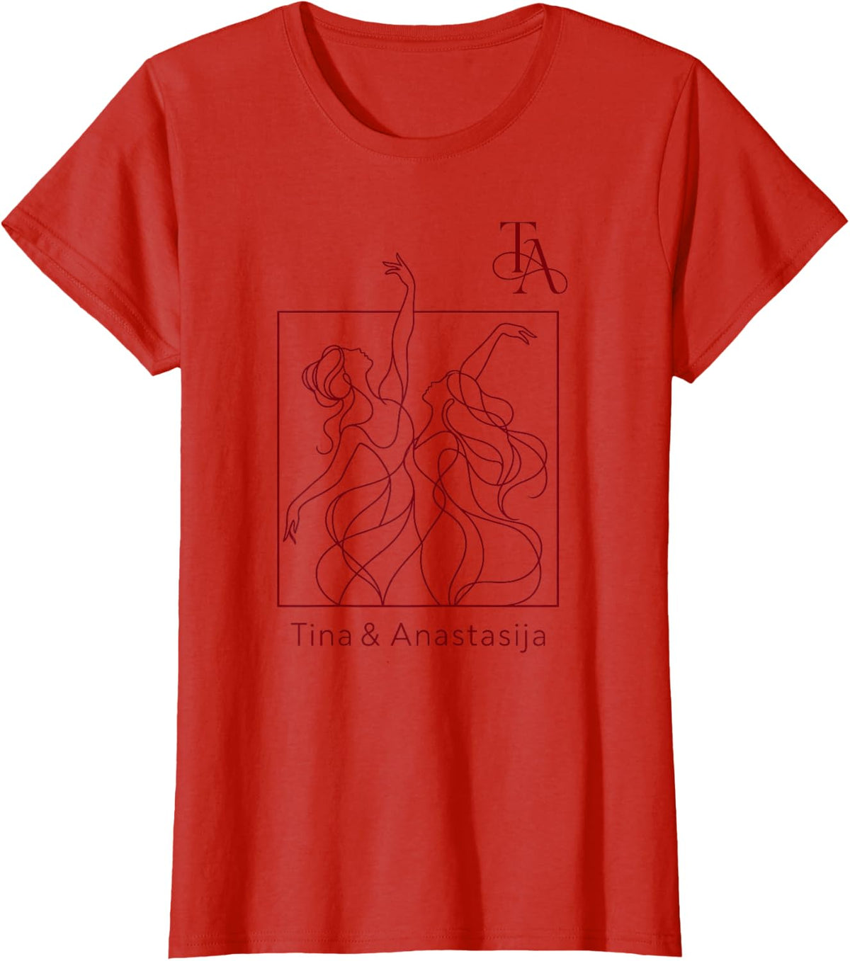 Tina & Anastasija Dancing Women Line Art Dancers T-Shirt - Red