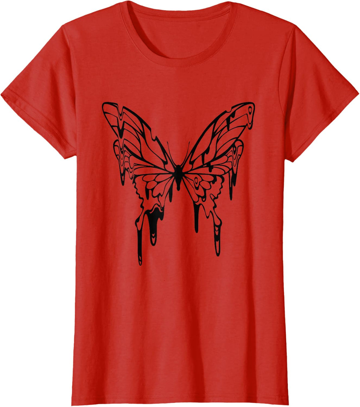 Fairy Grunge Fairycore Goth Tattoo Style Melting Butterfly T-Shirt - Red