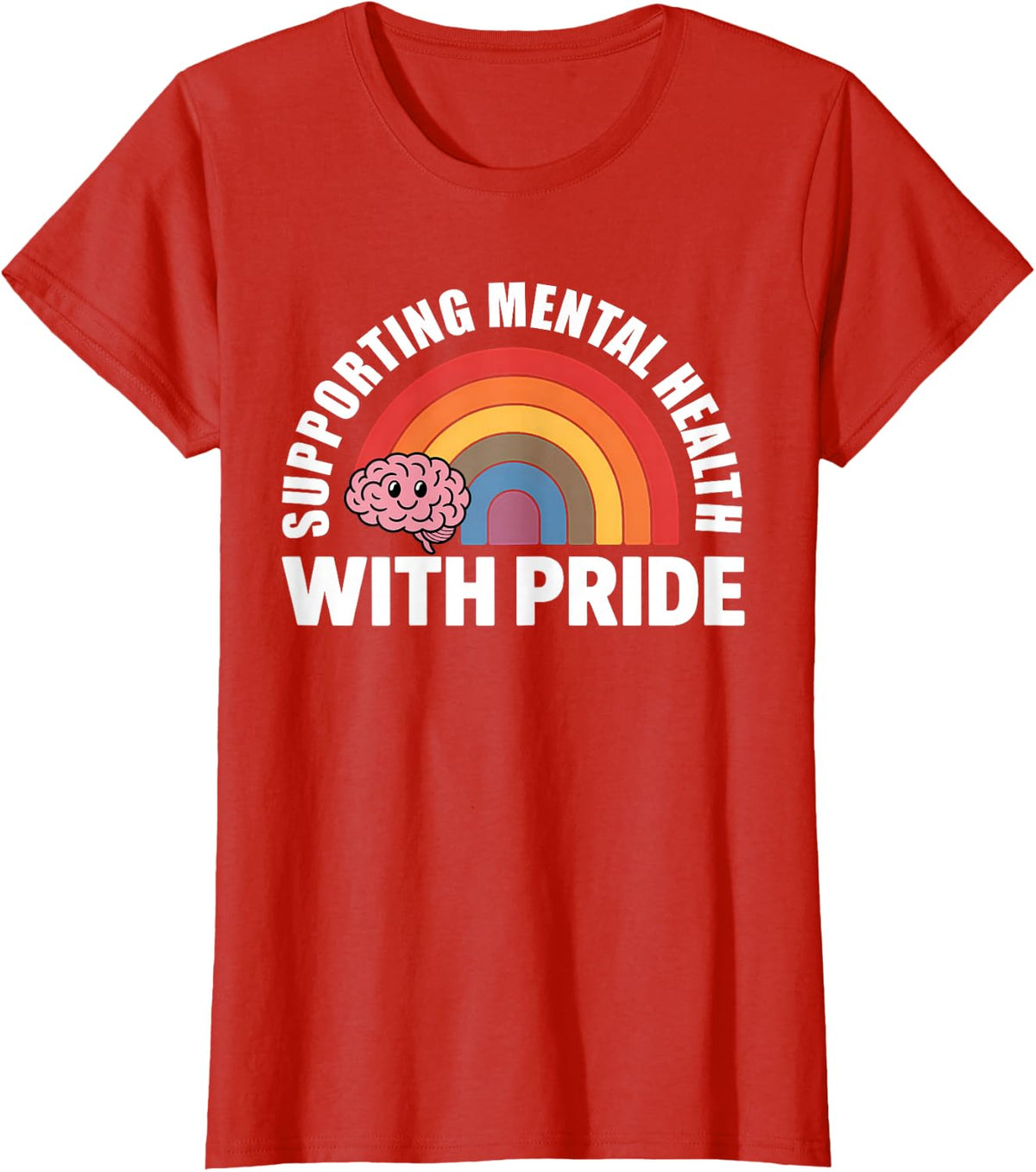Mental Health Support Pride Rainbow Brain Therapists T-Shirt - Red
