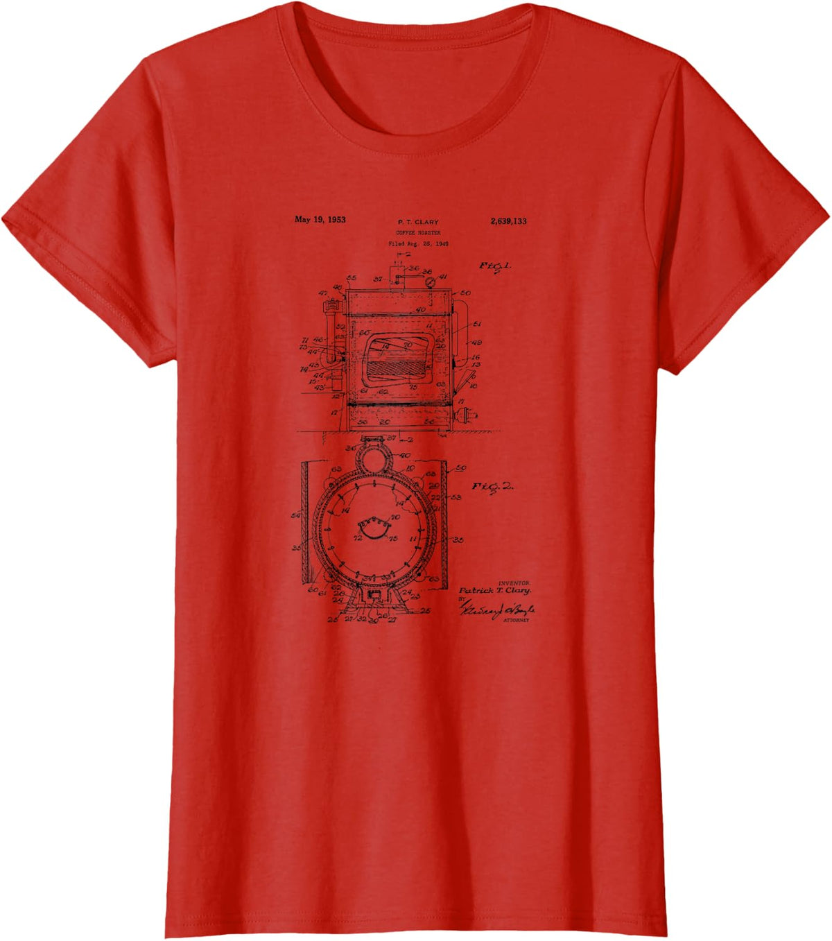Vintage 1949 Coffee Roaster Patent Print Gift T-Shirt - Red