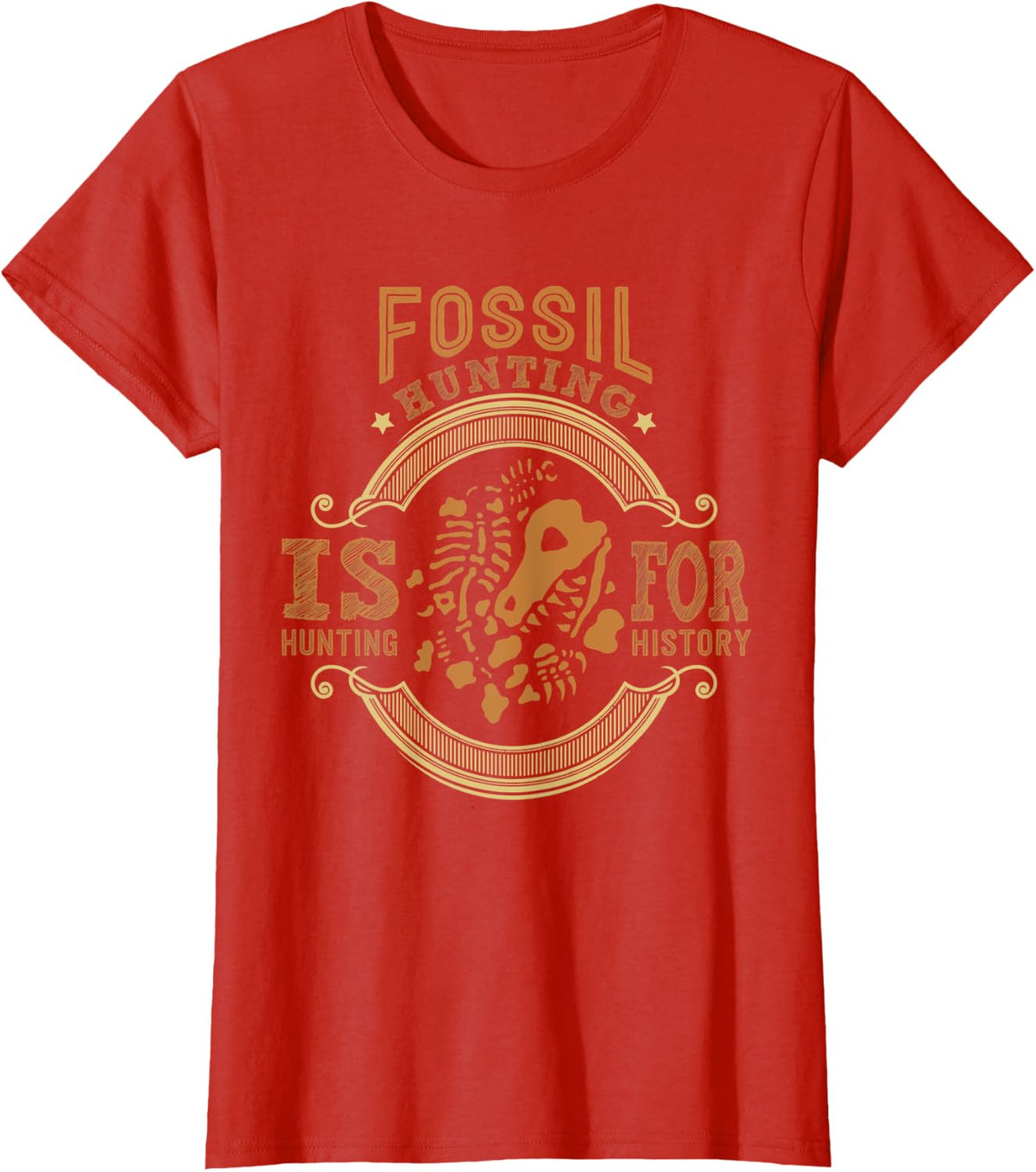 Fossil Hunting History for Paleontologists Geologists T-Shirt - Red