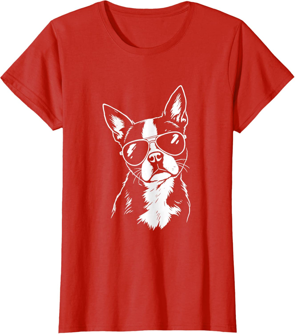 Boston Terrier in Sunglasses Cool Portrait Minimalist T-Shirt - Red