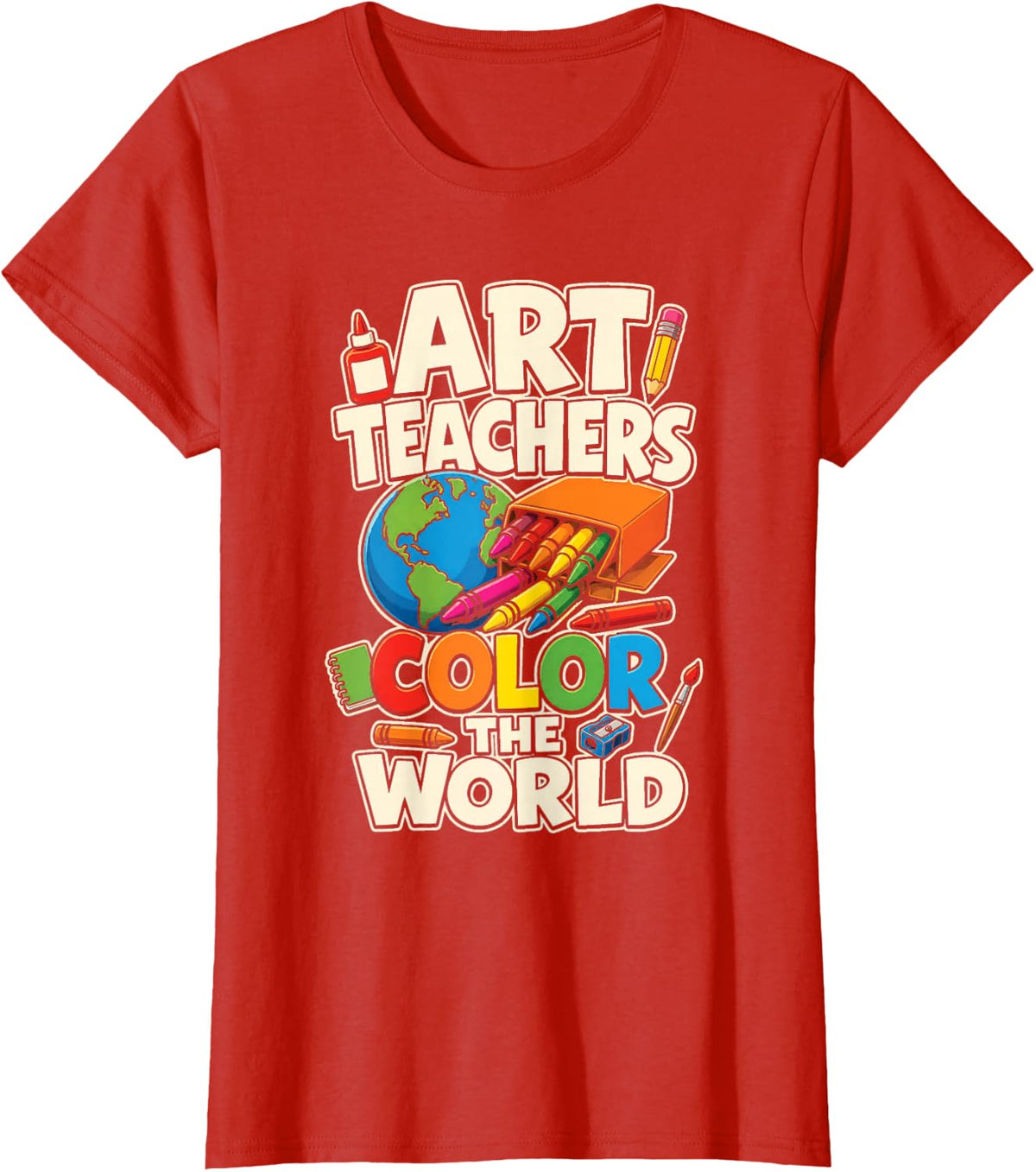 Art Teachers Color The World Elementary School Gift T-Shirt - Red