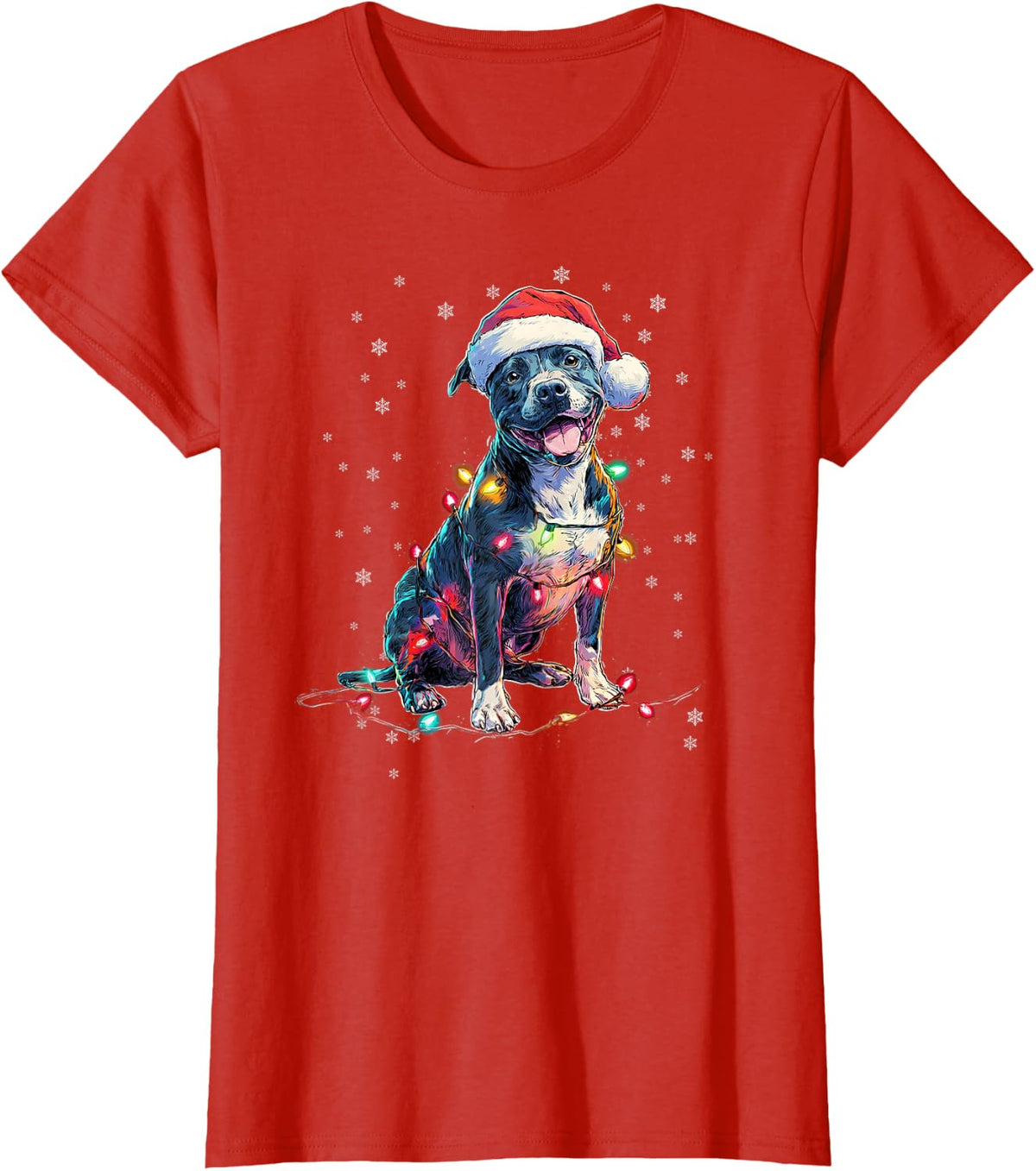 Christmas Dog Pitbull Santa Xmas Women Men Kids T-Shirt - Red
