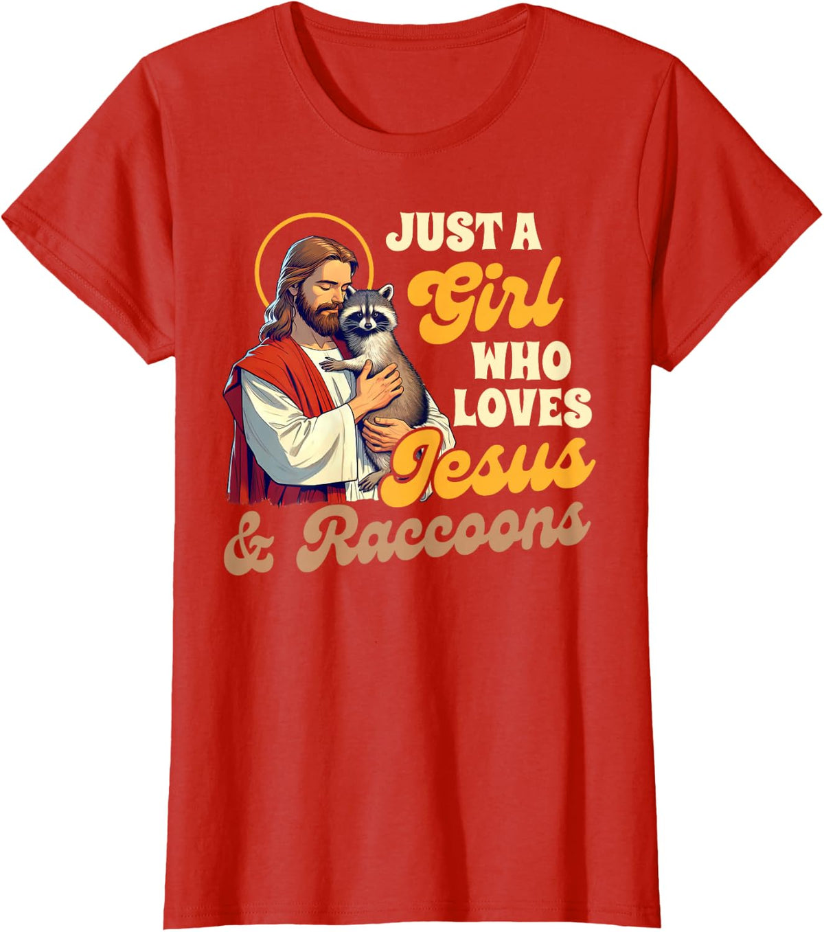 Christian Racoon Trash Panda A Girl Loves Jesus & Raccoons T-Shirt - Red