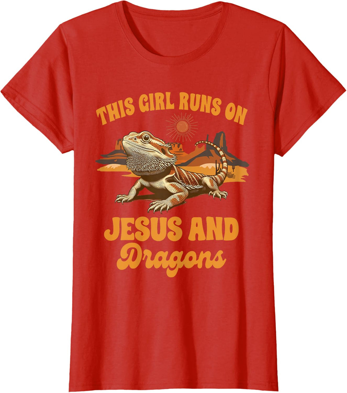 Bearded Dragon Mom Christian Girl Runs On Jesus & Dragons T-Shirt - Red