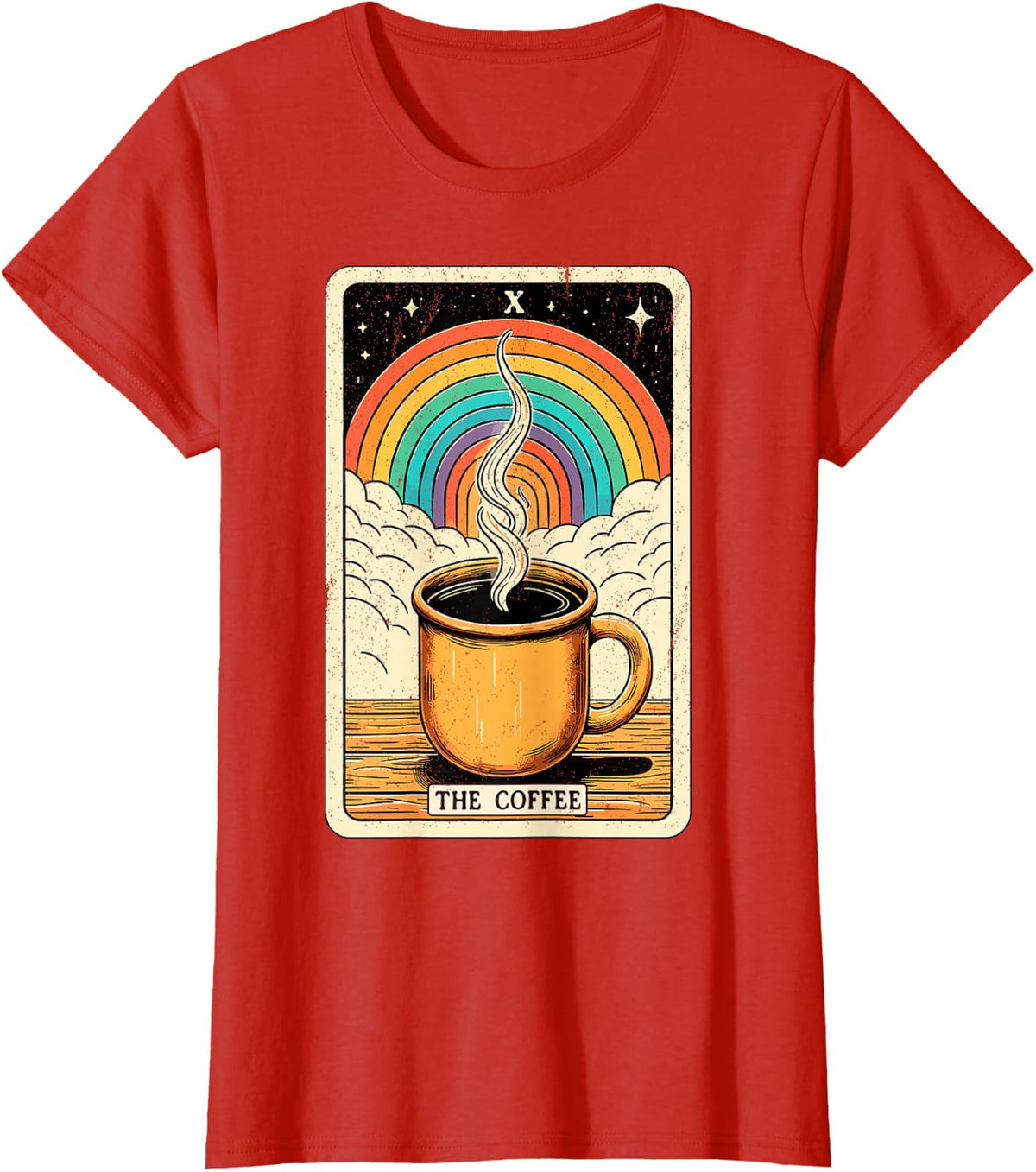The Coffee Tarot Card T-Shirt Funny Coffee Lover Tees for Women Men Caffeine Addict Shirts - Red