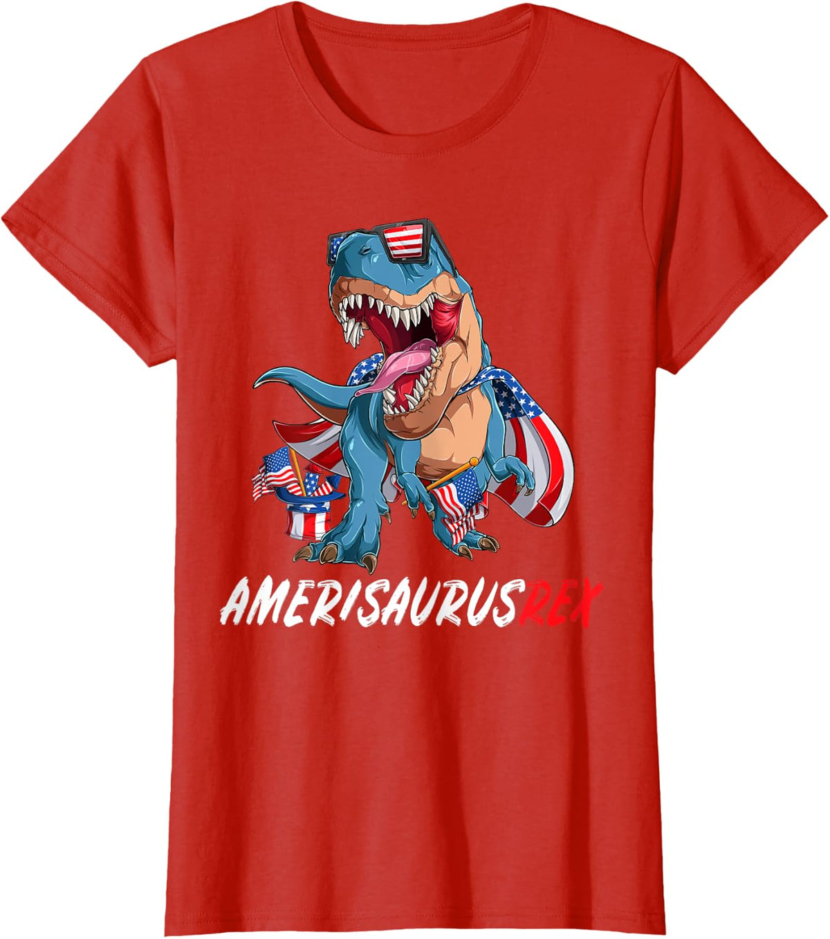 4th July T Rex America Dinosaur Independence Day Patriot USA T-Shirt - Red