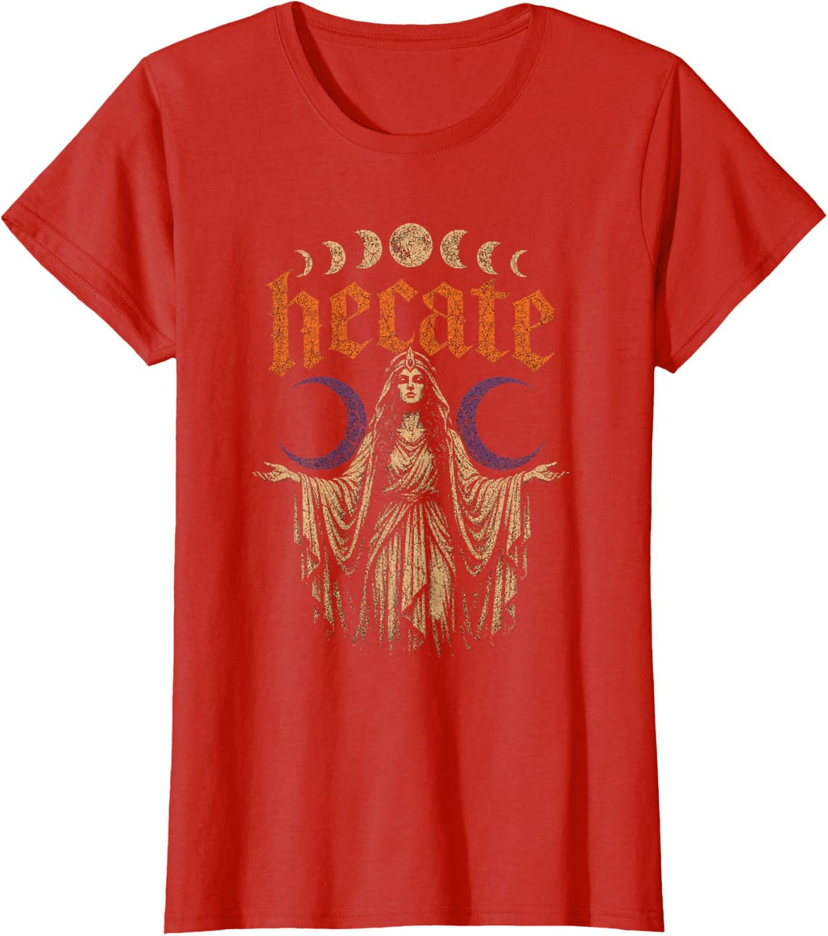 Vintage Halloween Hecate Witch Goddess Moon Phases Occult T-Shirt - Red