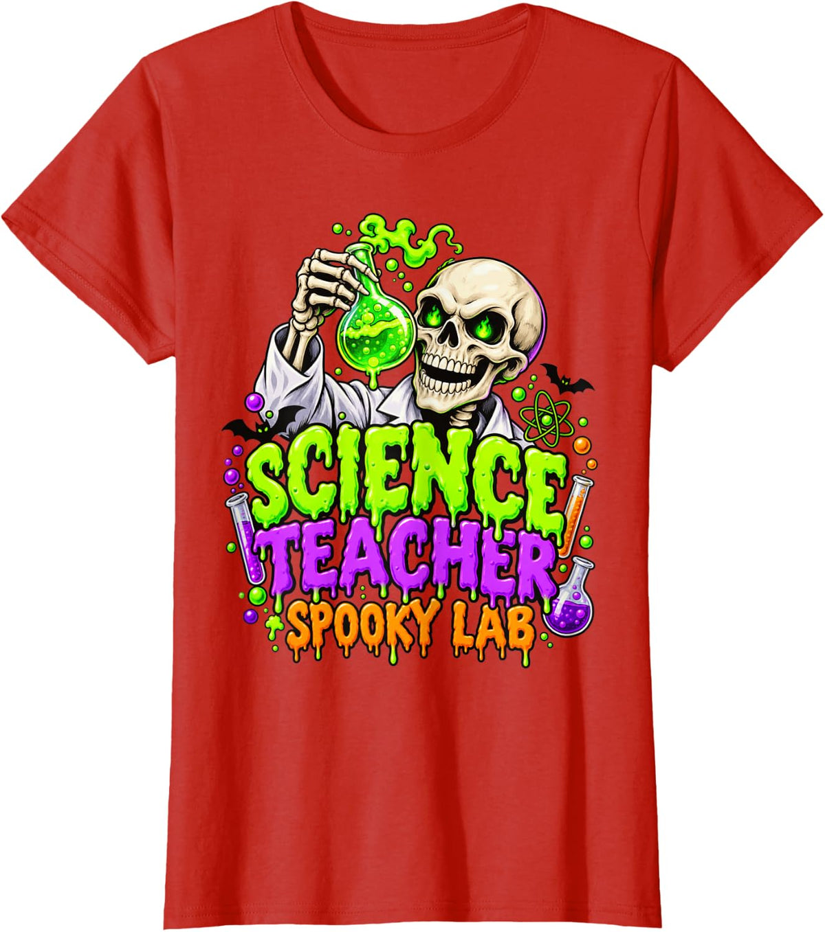 Halloween Science Teacher Spooky Lab Skeleton Chemistry STEM T-Shirt - Red