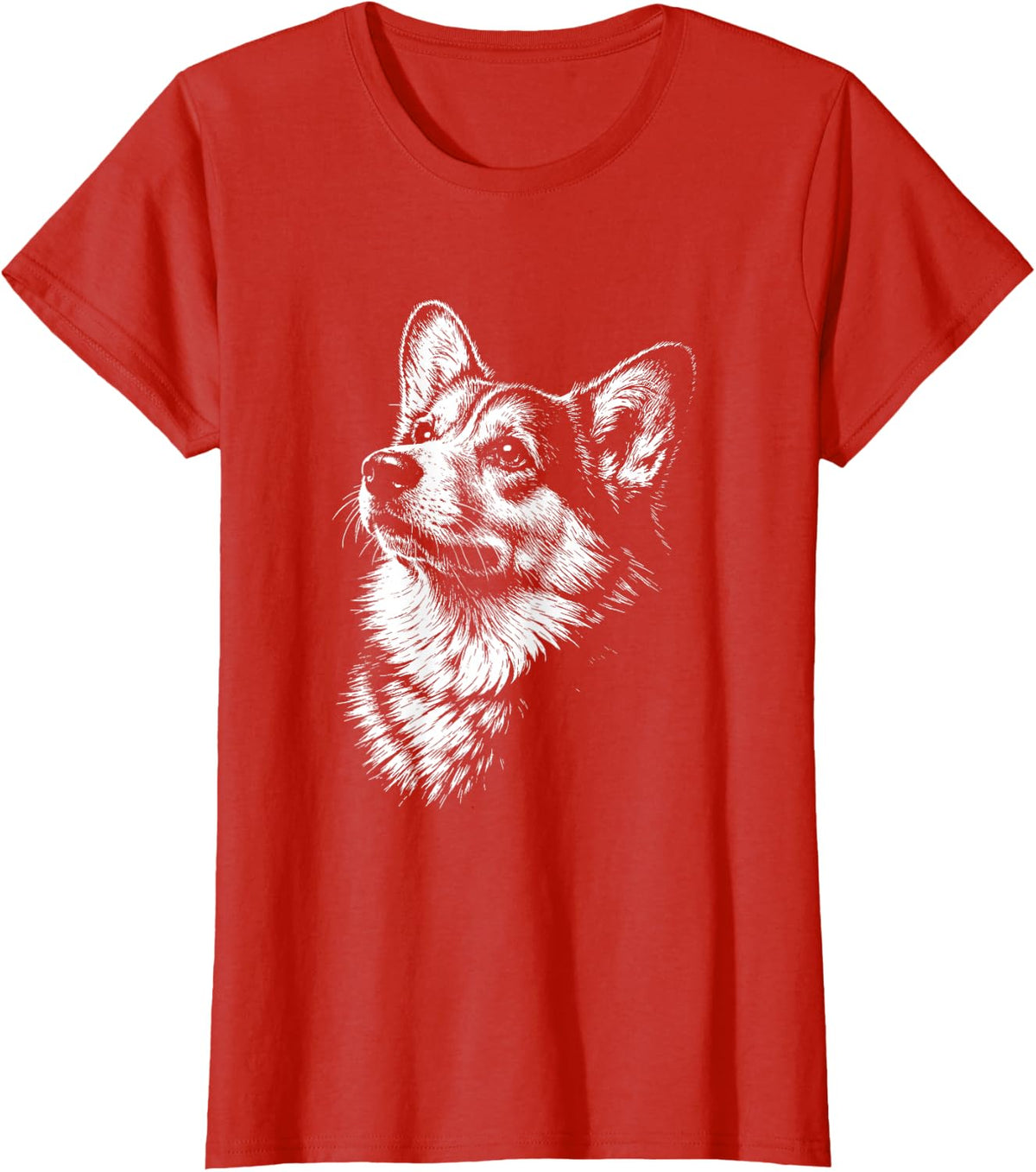 Pembroke Welsh Corgi Portrait Black and White Dog Lover T-Shirt - Red