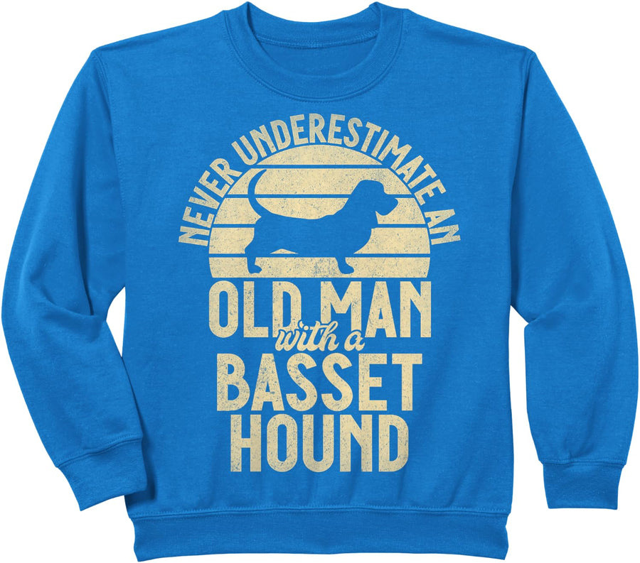 Never underestimate an old Man with a Basset Hound Sweatshirt - Royal Blue