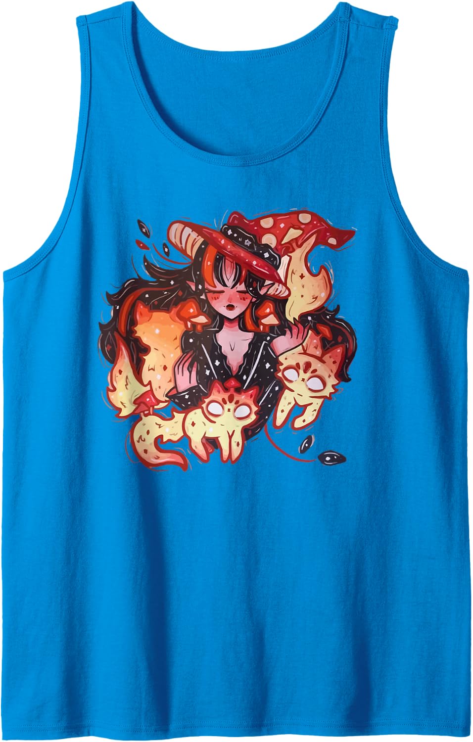 Pastel Goth Clothing Creepy Witch with Devilish Cats Sleeveless Tank Top - Sapphire Blue