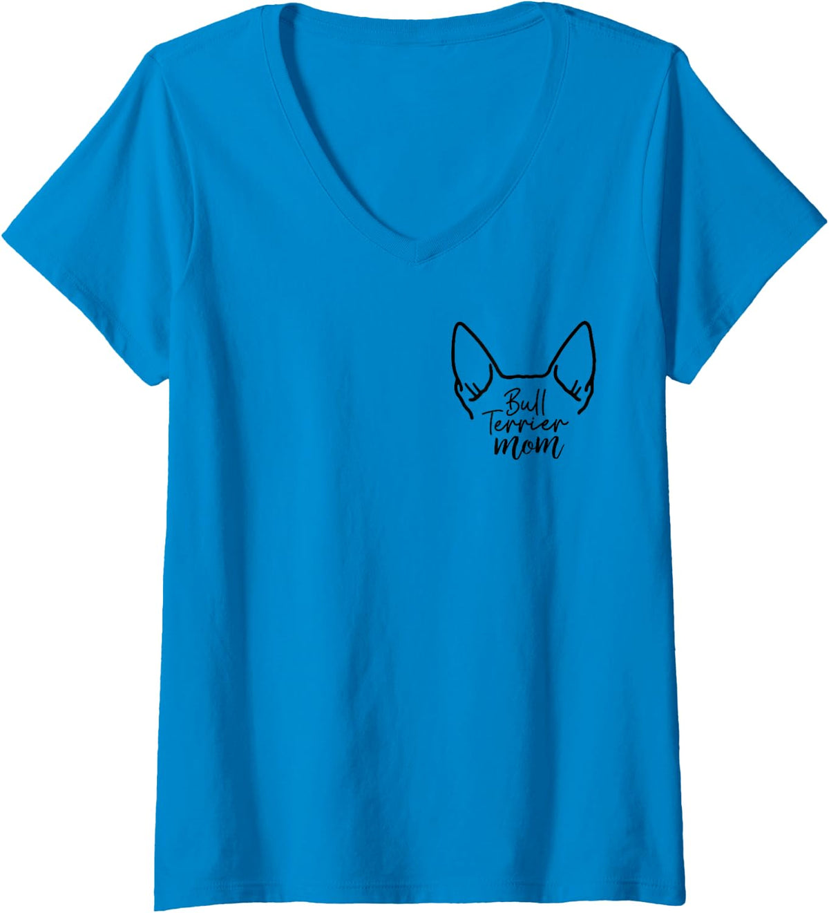 Women's Bull Terrier Dog Mom Line Drawing Mothers Day Mama V-Neck T-Shirt - Sapphire Blue