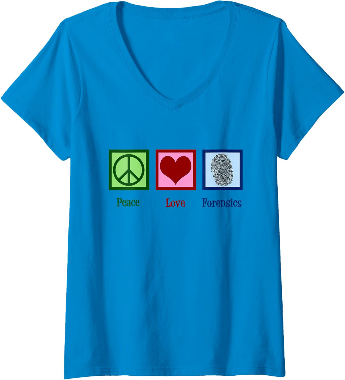 Women's Peace Love Forensics Cute Forensic Scientist V-Neck T-Shirt - Sapphire Blue