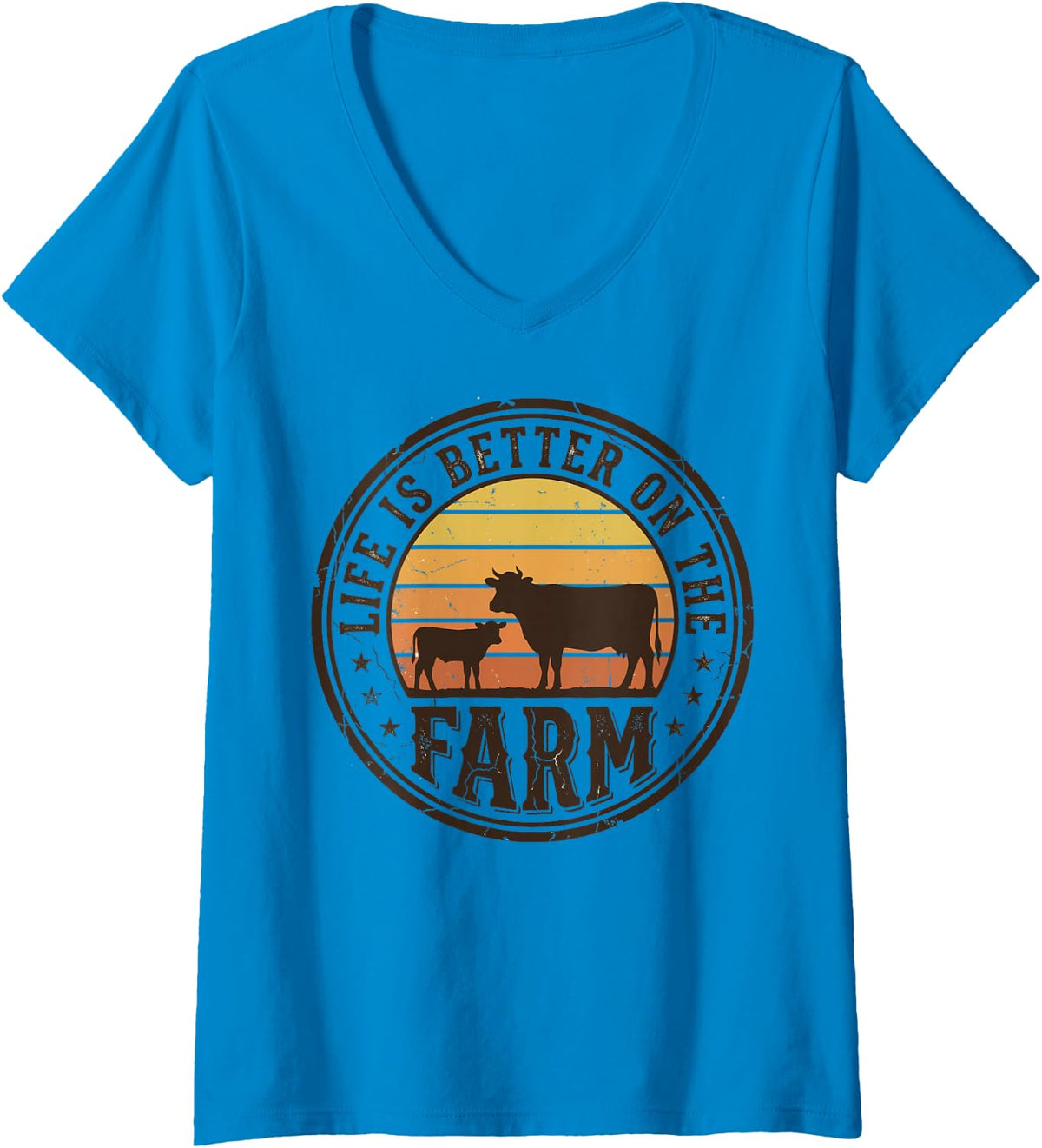 Women's Life is Better on the Farm Farmers Livestock Farming Cow Tee V-Neck T-Shirt - Sapphire Blue