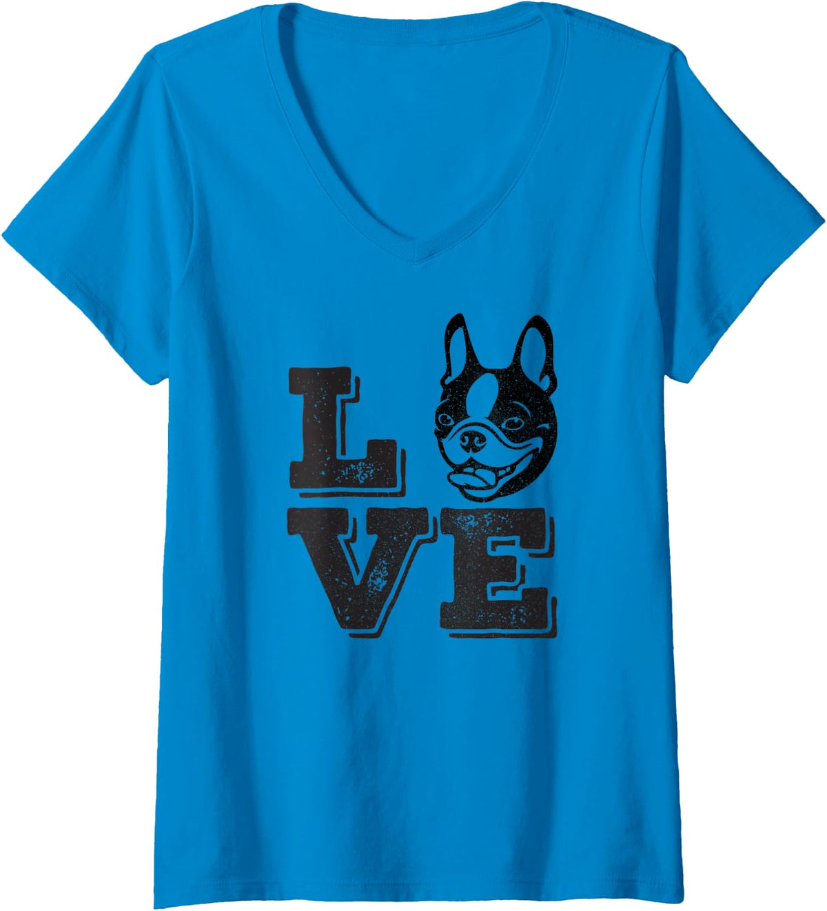 Womens Love Boston Terrier V-Neck T-Shirt - Sapphire Blue