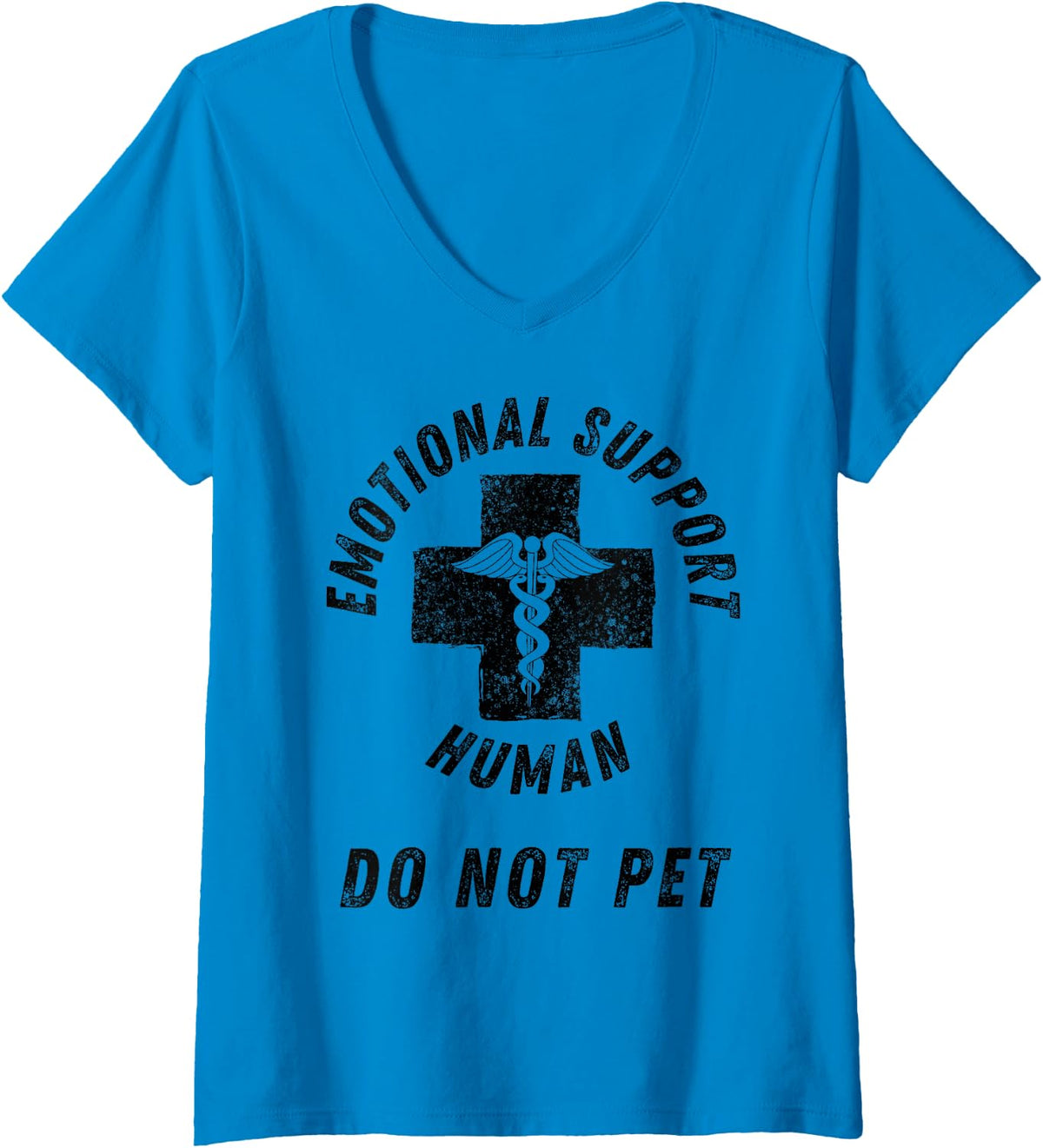 Womens Emotional Support Human Do Not Pet - Service Dog Love Humor V-Neck T-Shirt - Sapphire Blue