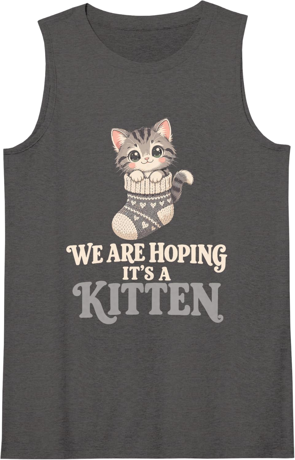 Women's Pregnancy Announcement - Kitten Sleeveless Tank Top - Dark Heather Grey
