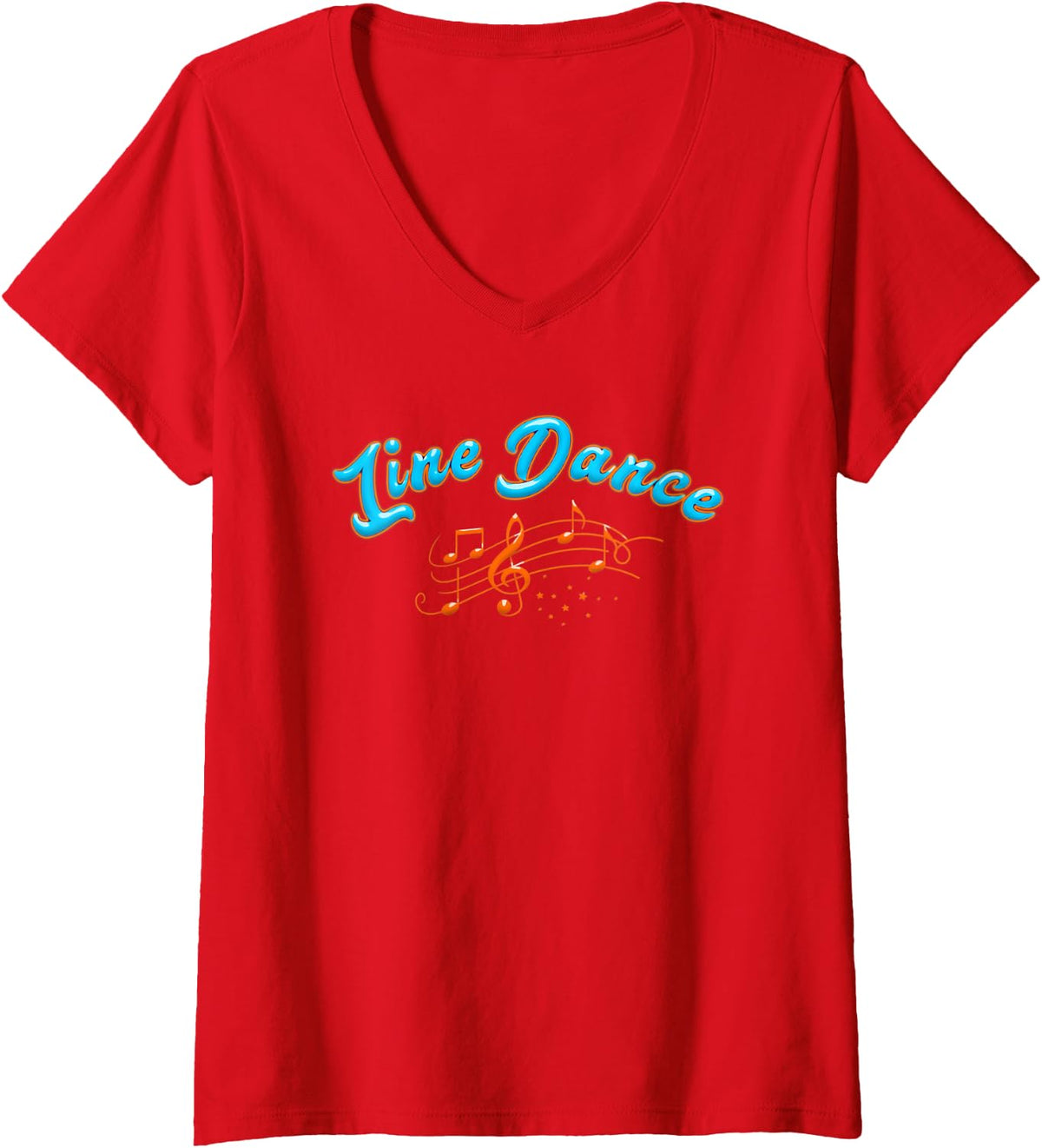 Womens Western Line Dance V-Neck T-Shirt - Red