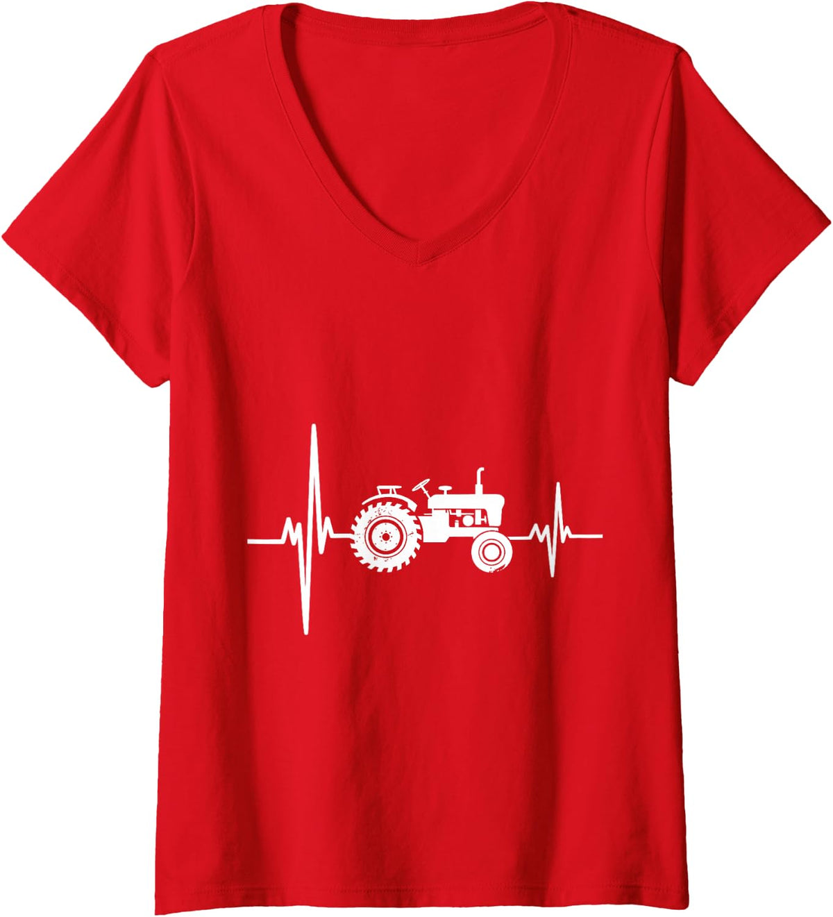 Women's Farm Tractor Pulse Farmer Agriculture Country Life V-Neck T-Shirt - Red