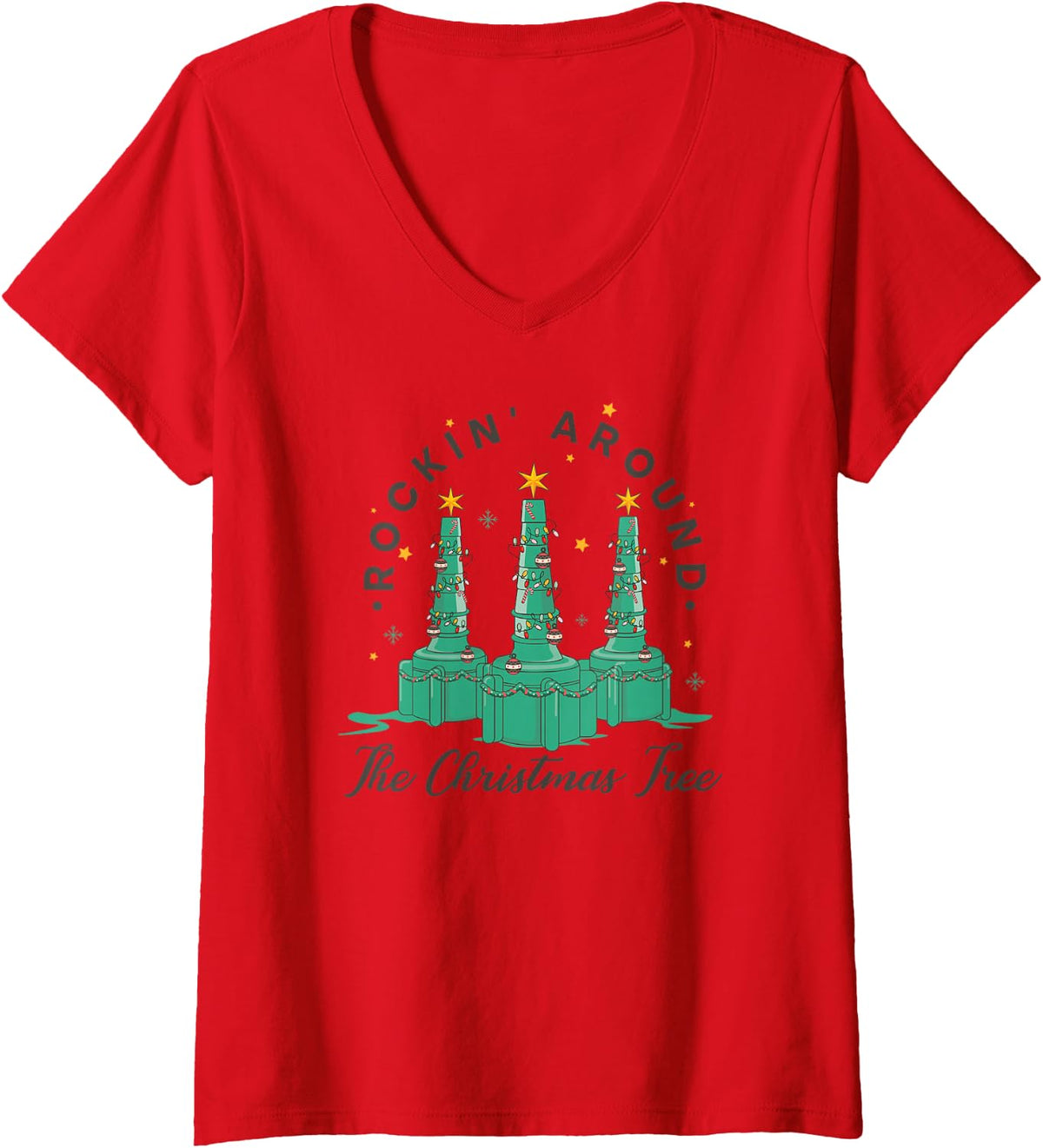 Women's Respiratory Therapist Nurse Rockin Around The Christmas Tree V-Neck T-Shirt - Red