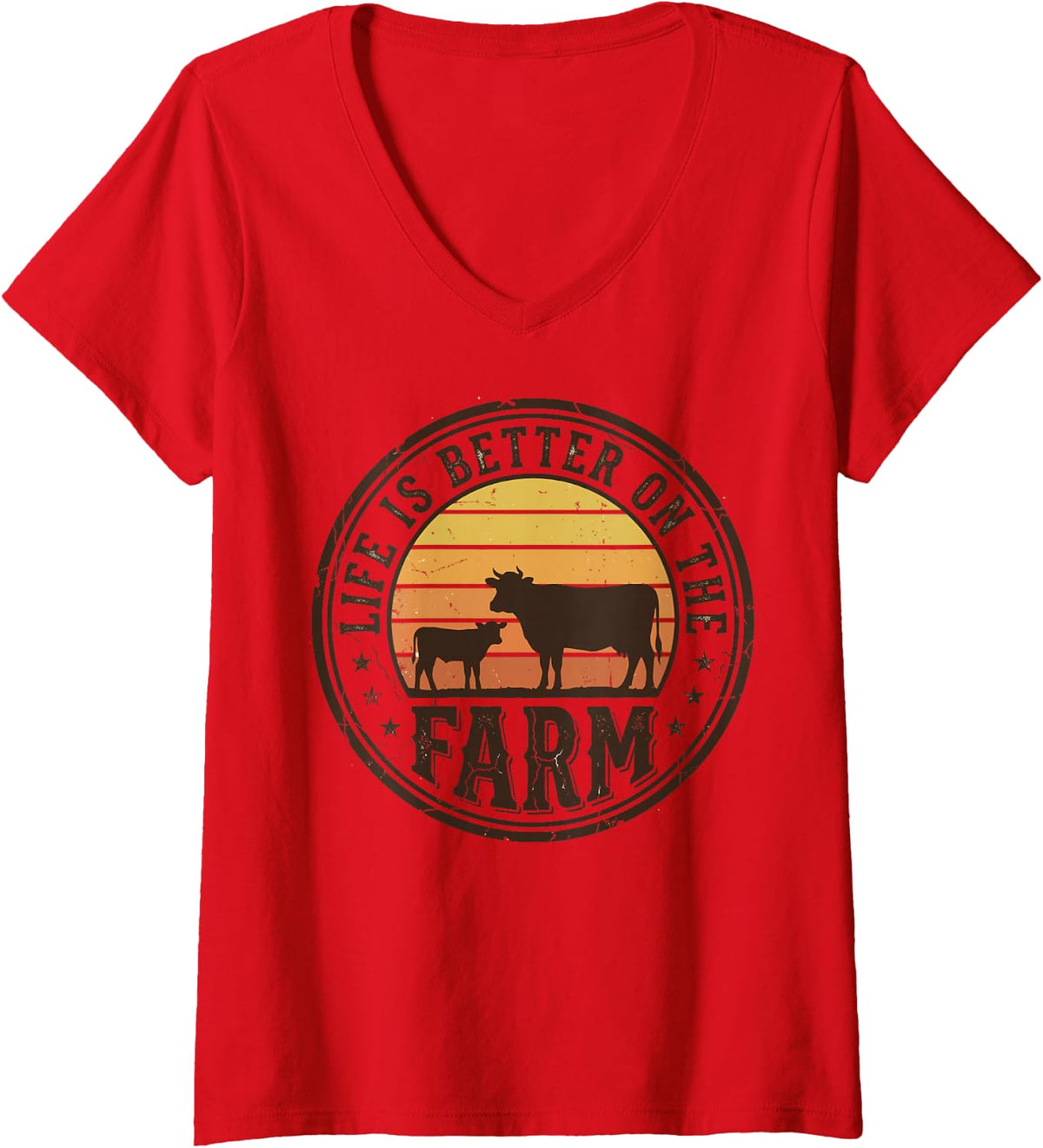 Women's Life is Better on the Farm Farmers Livestock Farming Cow Tee V-Neck T-Shirt - Red