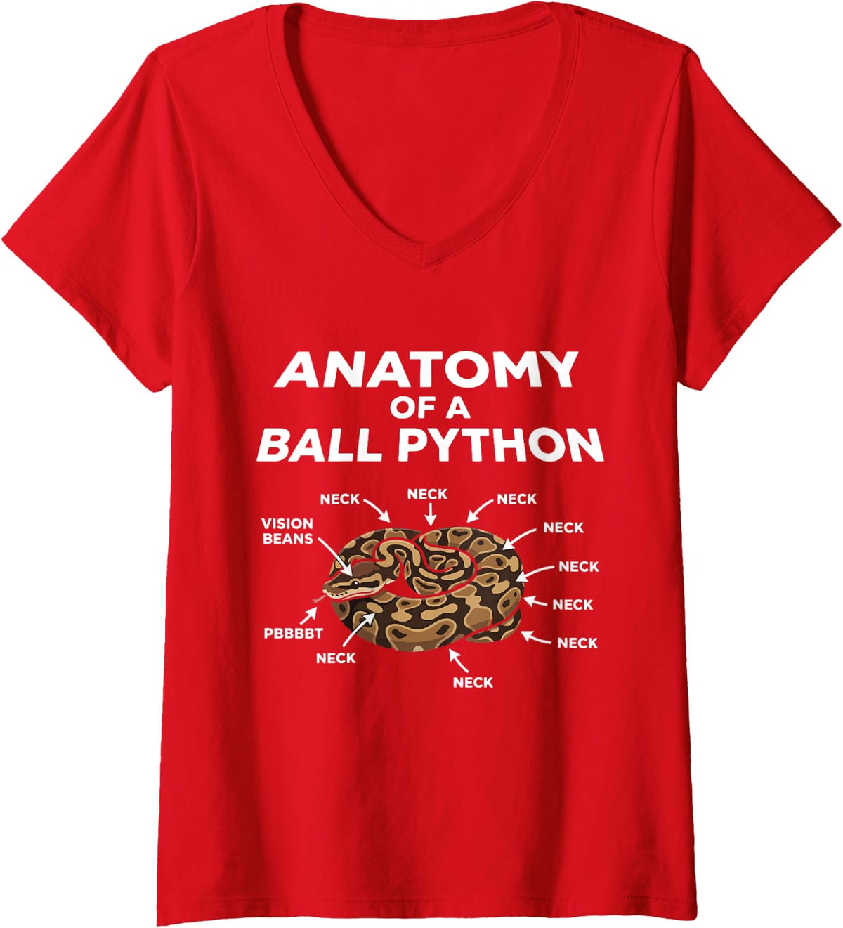 Women's Anatomy of a Ball Python Funny Snake Reptile V-Neck T-Shirt - Red