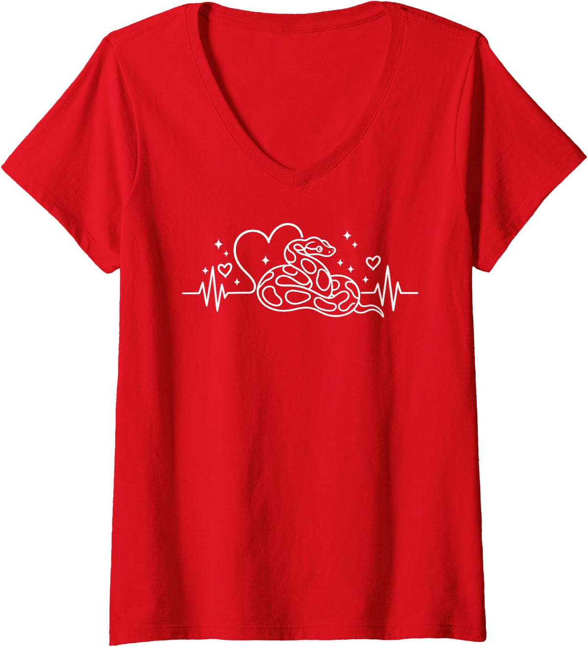 Women's Ball Python Heartbeat Reptile Keeper Snake Pulse V-Neck T-Shirt - Red