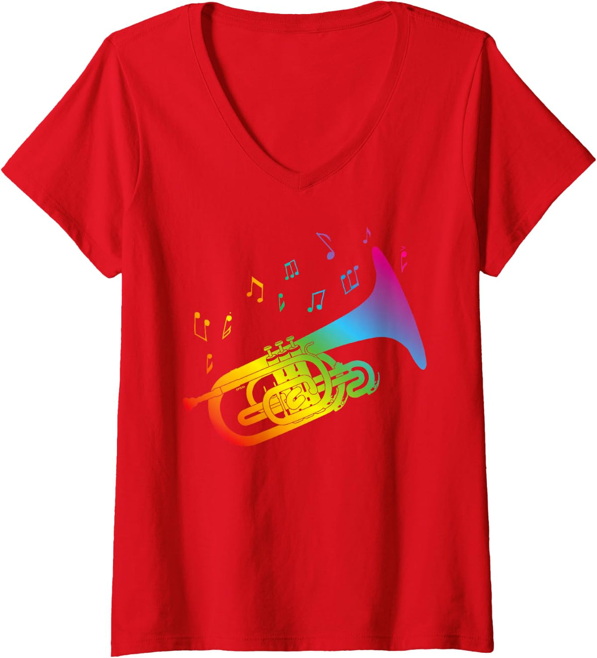 Women's Marching Band Mellophonist LGBTQ+ Pride Cool Mellophone Art V-Neck T-Shirt - Red