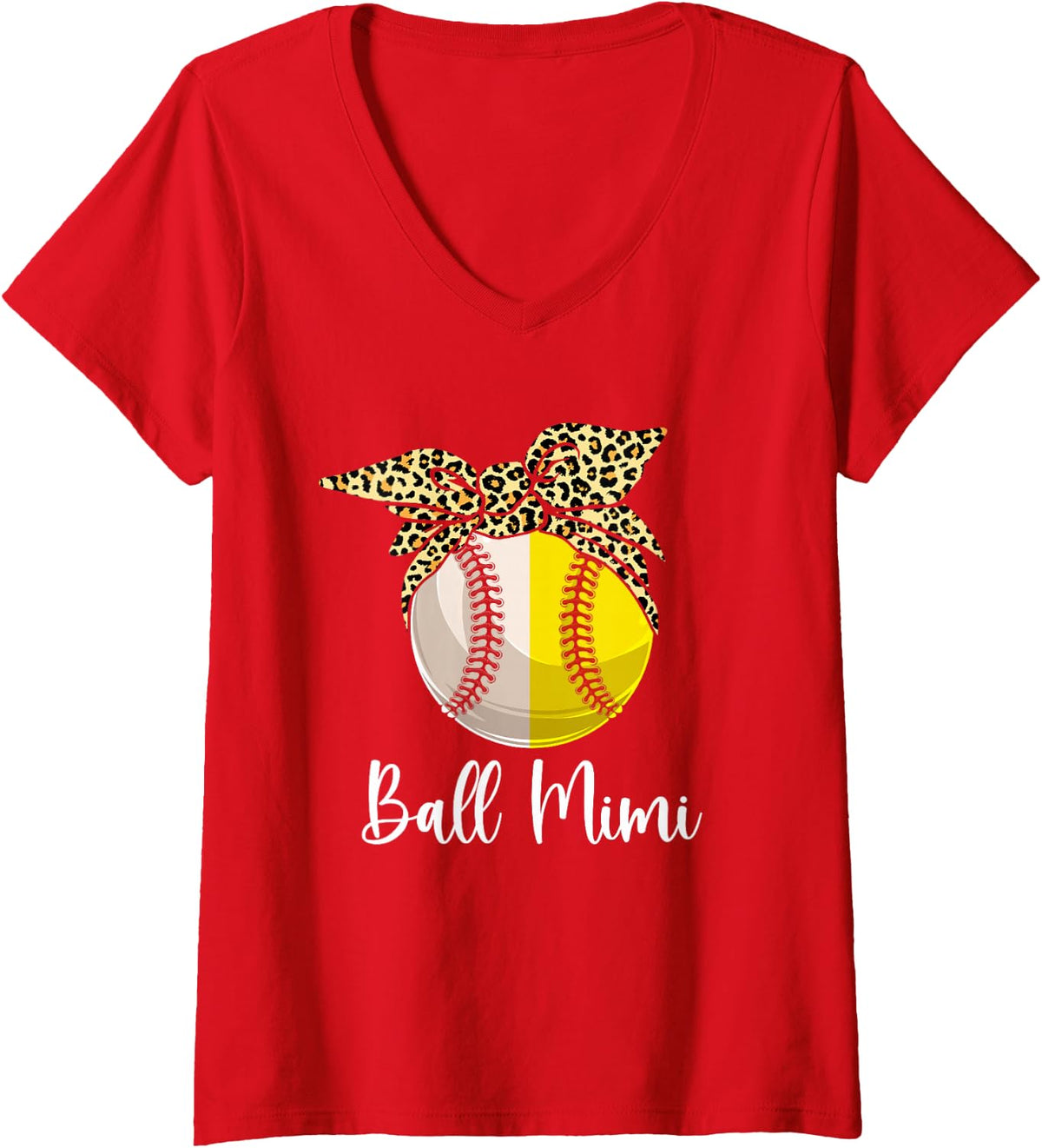 Women's Ball Mimi Both of Softball Baseball Mothers' Day V-Neck T-Shirt - Red