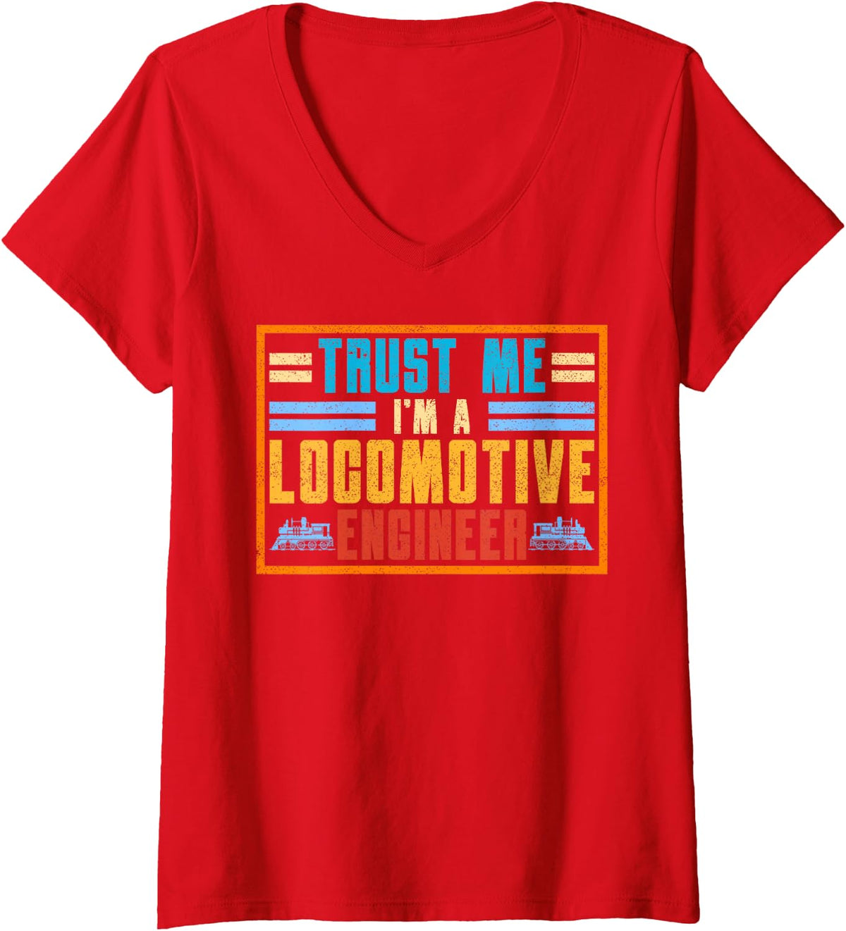 Women's Locomotive Engineer Train Driver V-Neck T-Shirt - Red