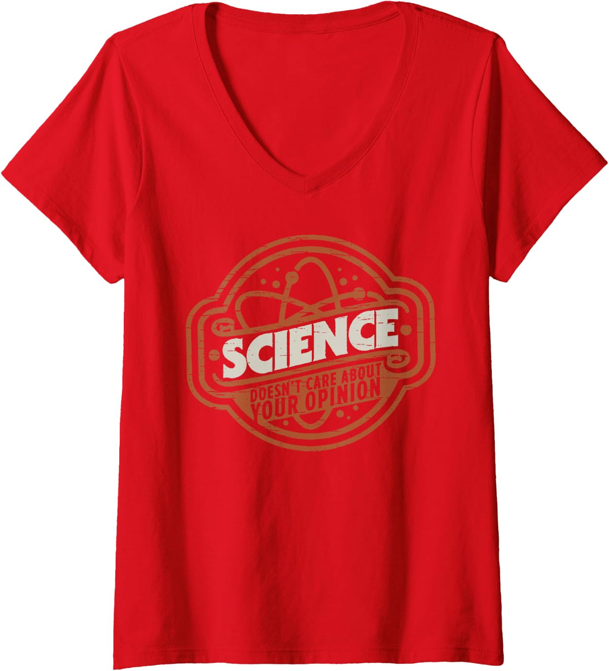 Women's Science Doesnt Care About Your Opinion Atom V-Neck T-Shirt - Red