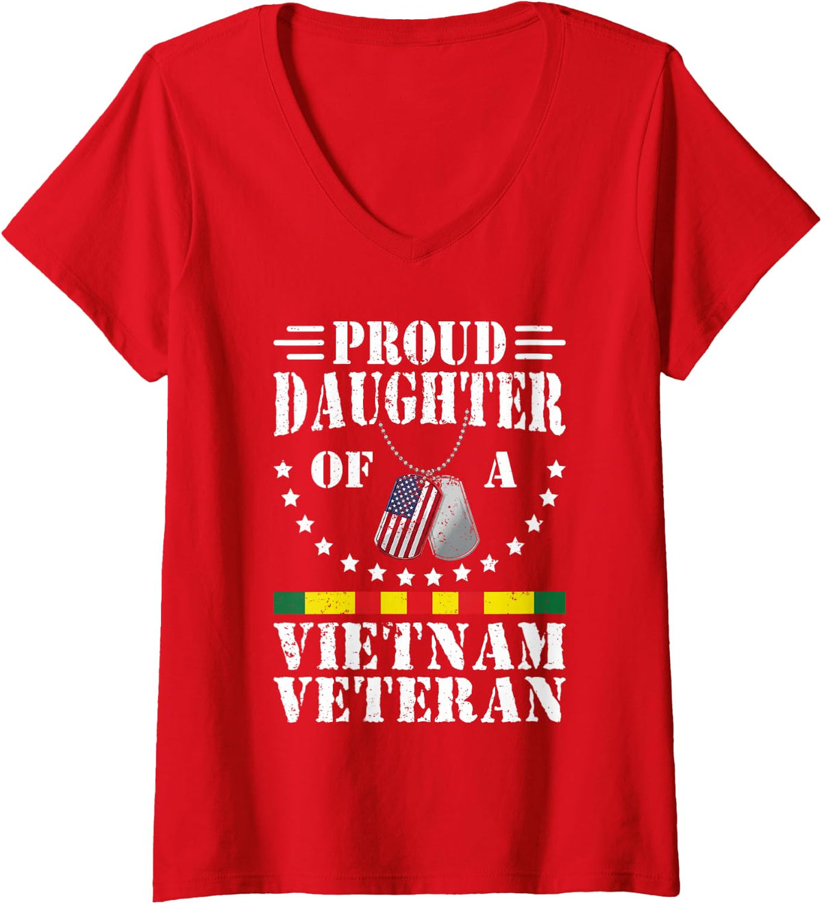 Women's Proud Daughter of Vietnam Veteran Patriotic Military Family V-Neck T-Shirt - Red