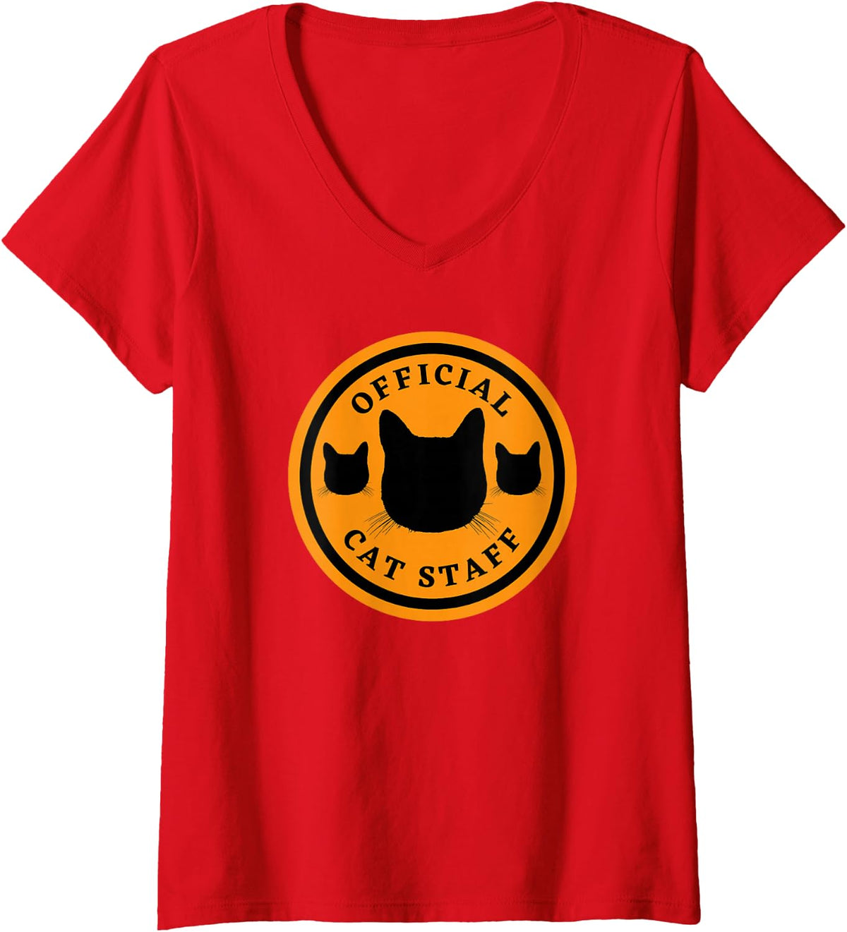 Women's Funny Cats Official Cat Staff Cute Kitten Lovers Parody V-Neck T-Shirt - Red