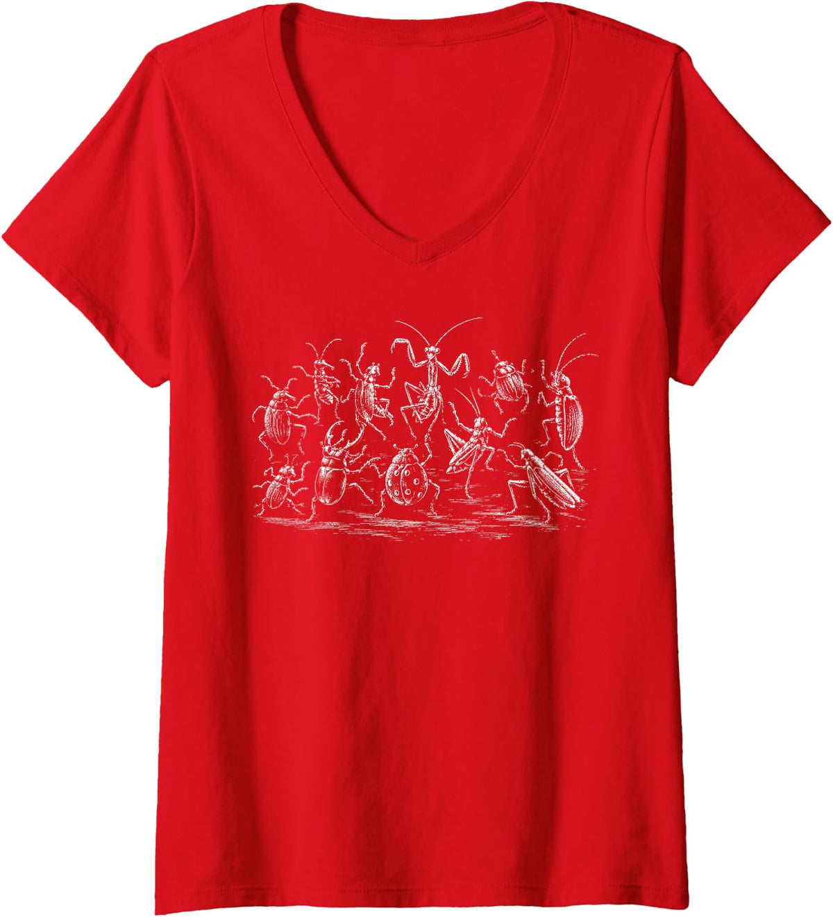 Women's Bugs Music Dancing Insects Biology Garden Entomologist V-Neck T-Shirt - Red